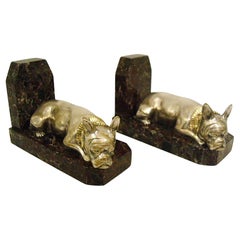 Art Deco Silver Plated Bronze French Bulldog Bookends by G. Granger