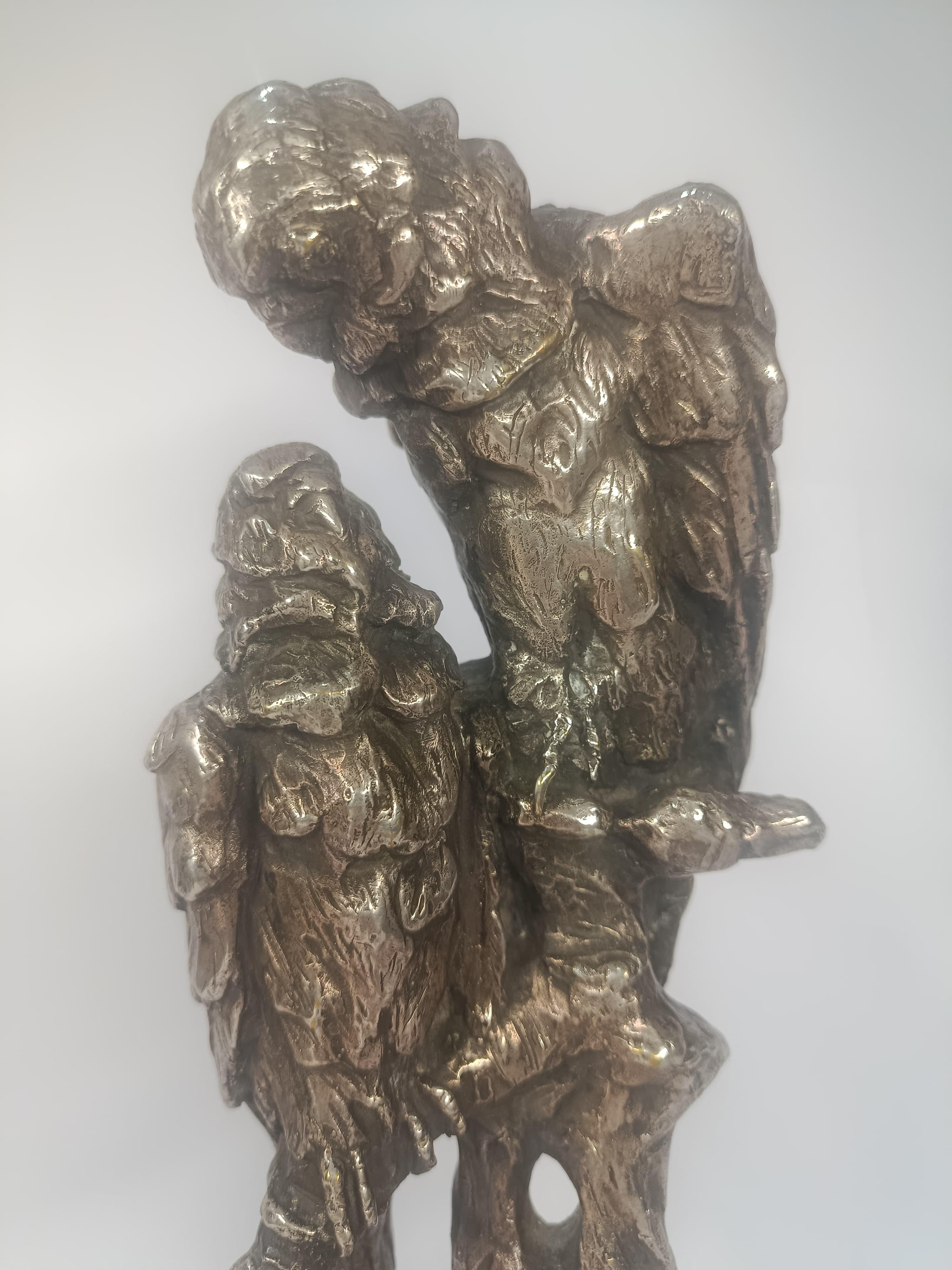 Francese Scultura in bronzo placcato argento Art Deco Coppia di cacatua Francia in vendita