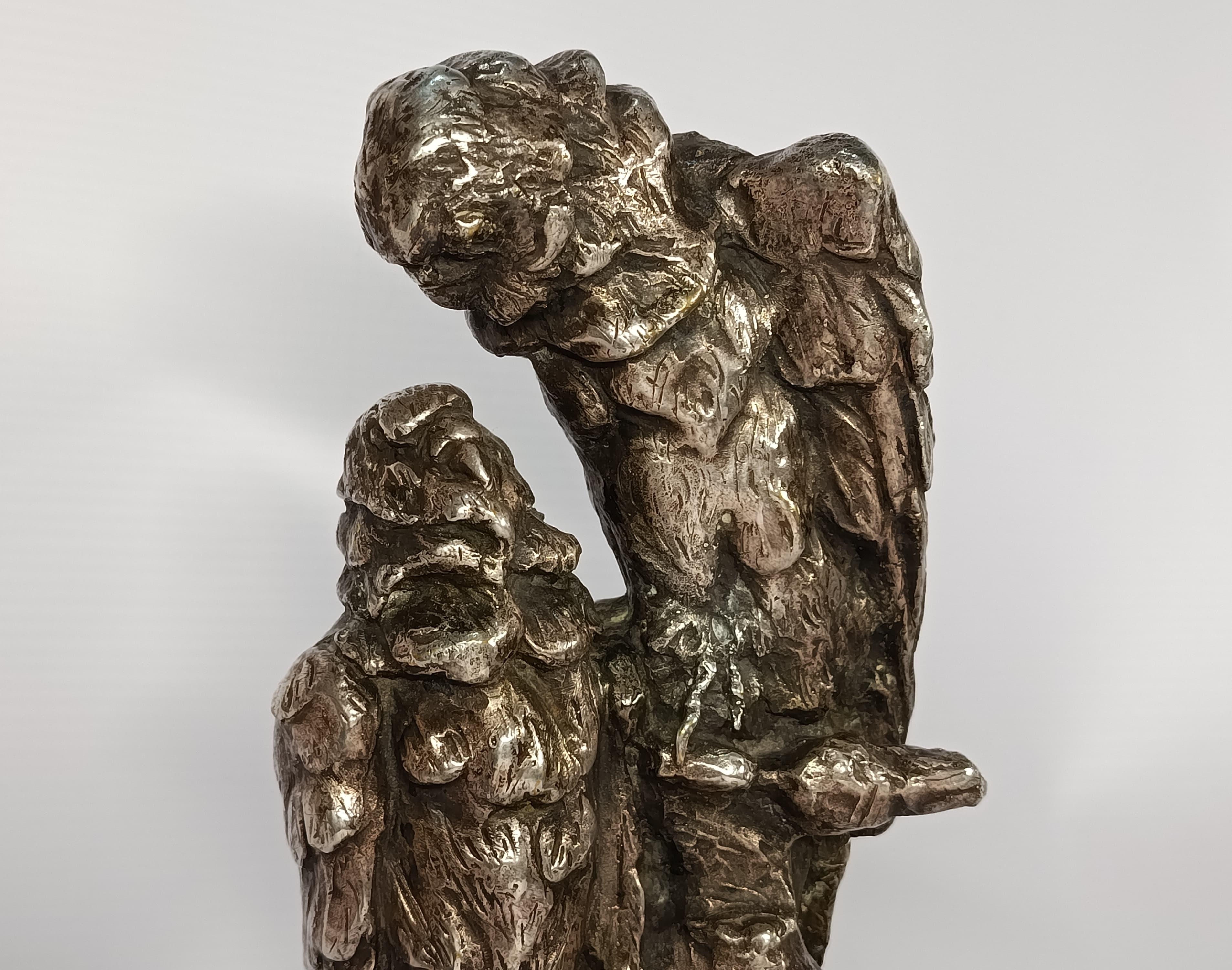 Art Deco Silver Plated Bronze Sculpture Pair of Cockatoos France For Sale 1