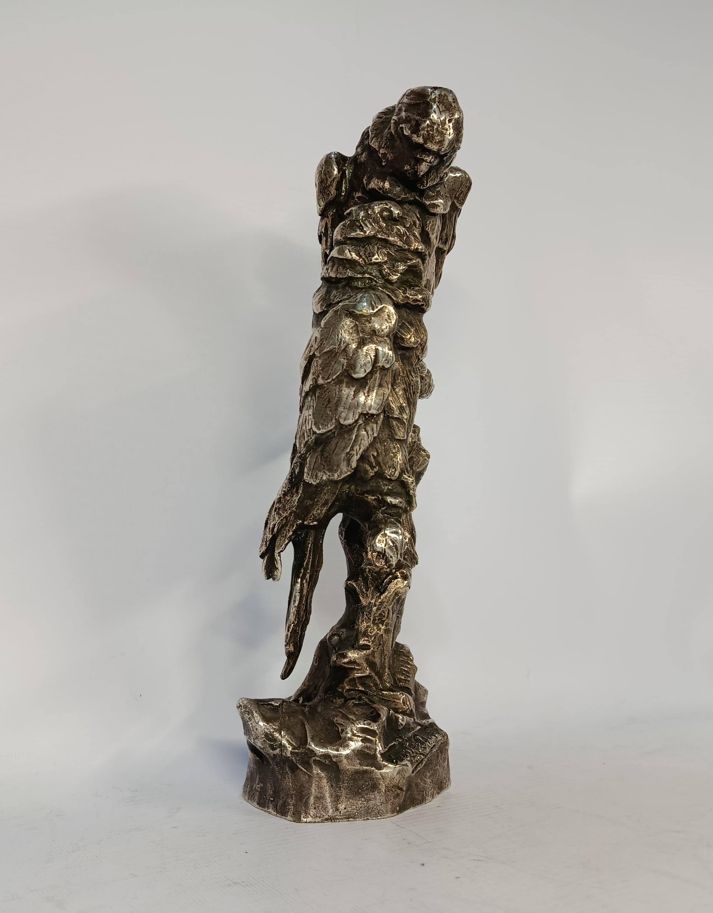Art Deco Silver Plated Bronze Sculpture Pair of Cockatoos France For Sale 2