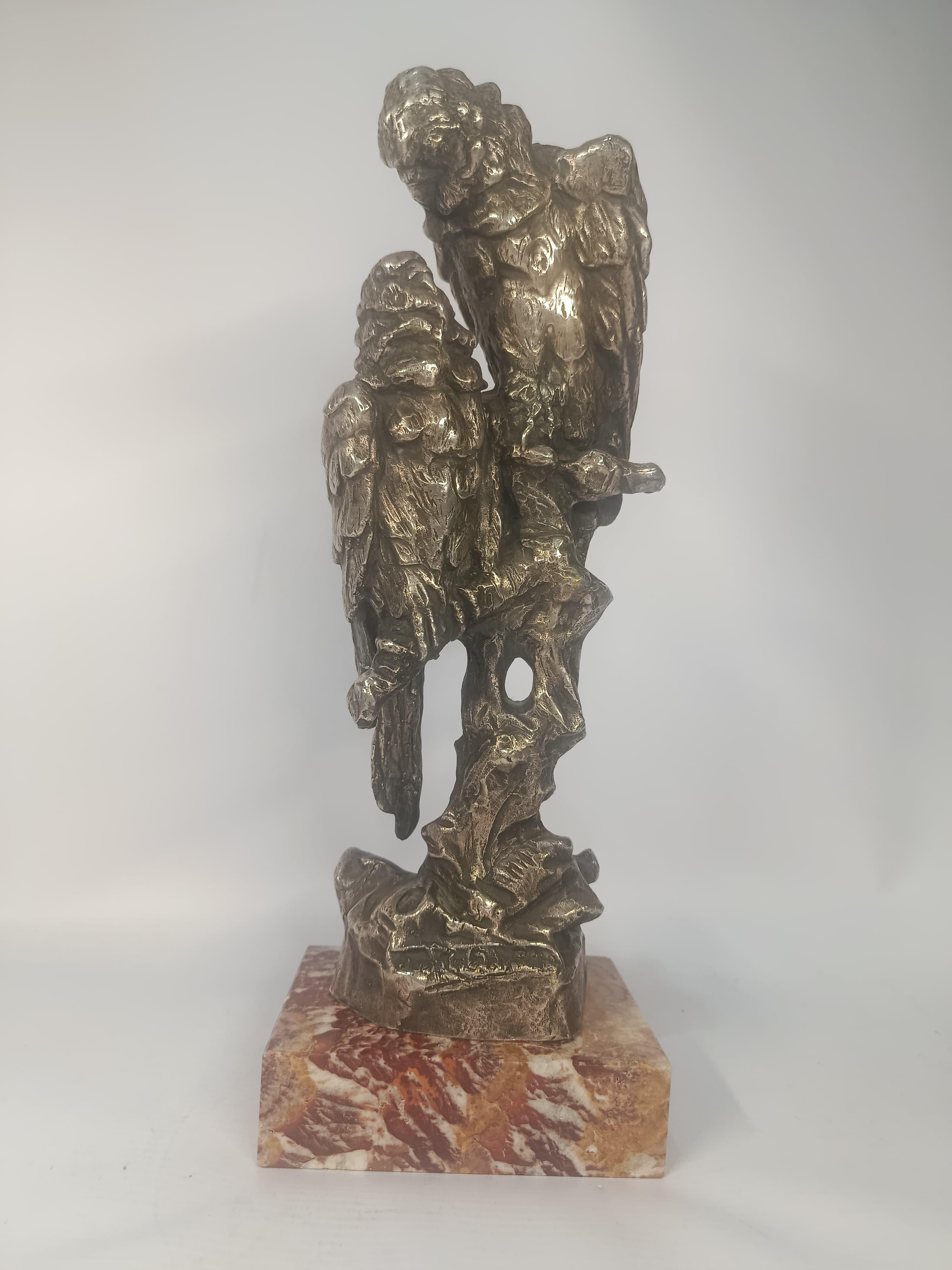 Scultura in bronzo placcato argento Art Deco Coppia di cacatua Francia in vendita 1