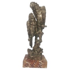 Art Déco Escultura de Bronce Plateado Pareja de Cacatúas Francia