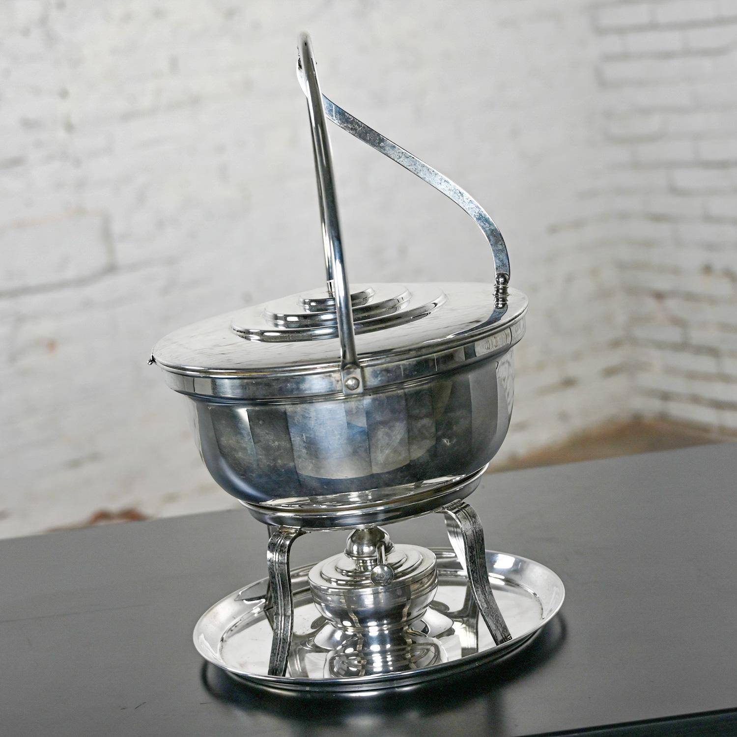 Art Deco Silver-Plated Chafing Dish Buffet Set 5 Pieces by English Silver Mfg Co en vente 4