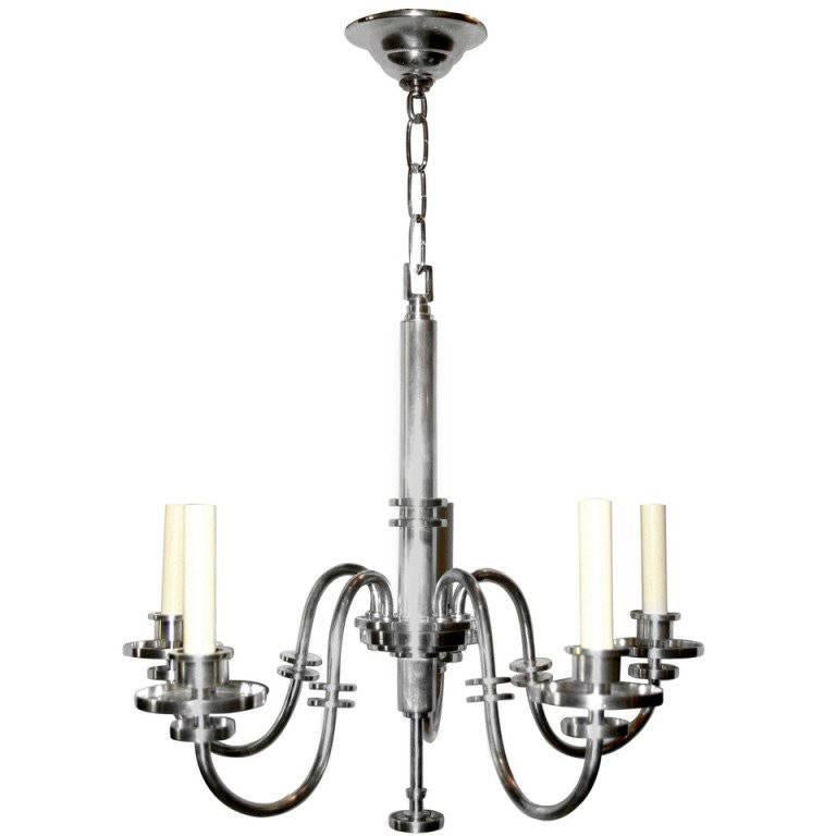 Art Deco Silver Plated Chandelier For Sale