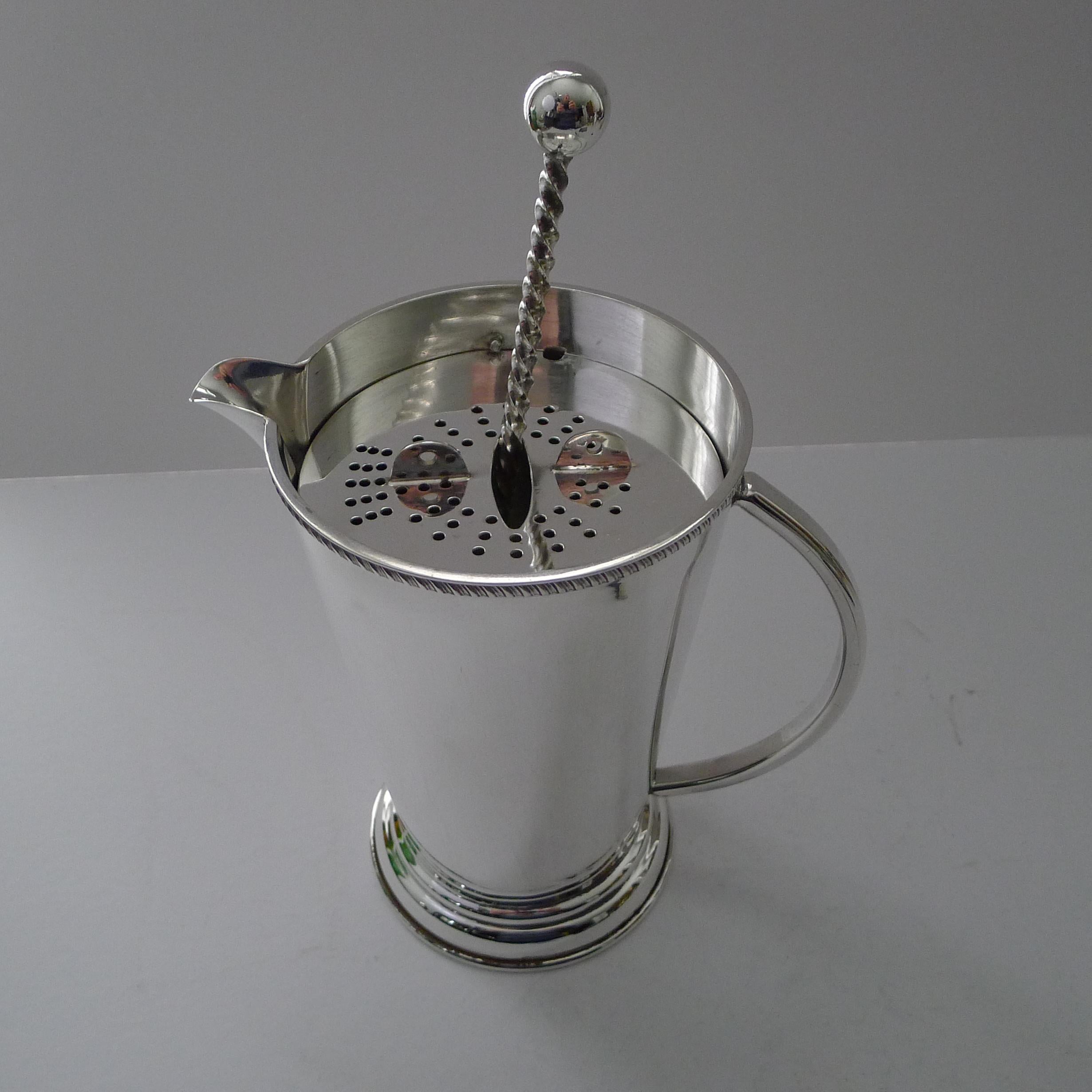 British Art Deco Silver Plated Cocktail / Martini Jug and Spoon c.1940