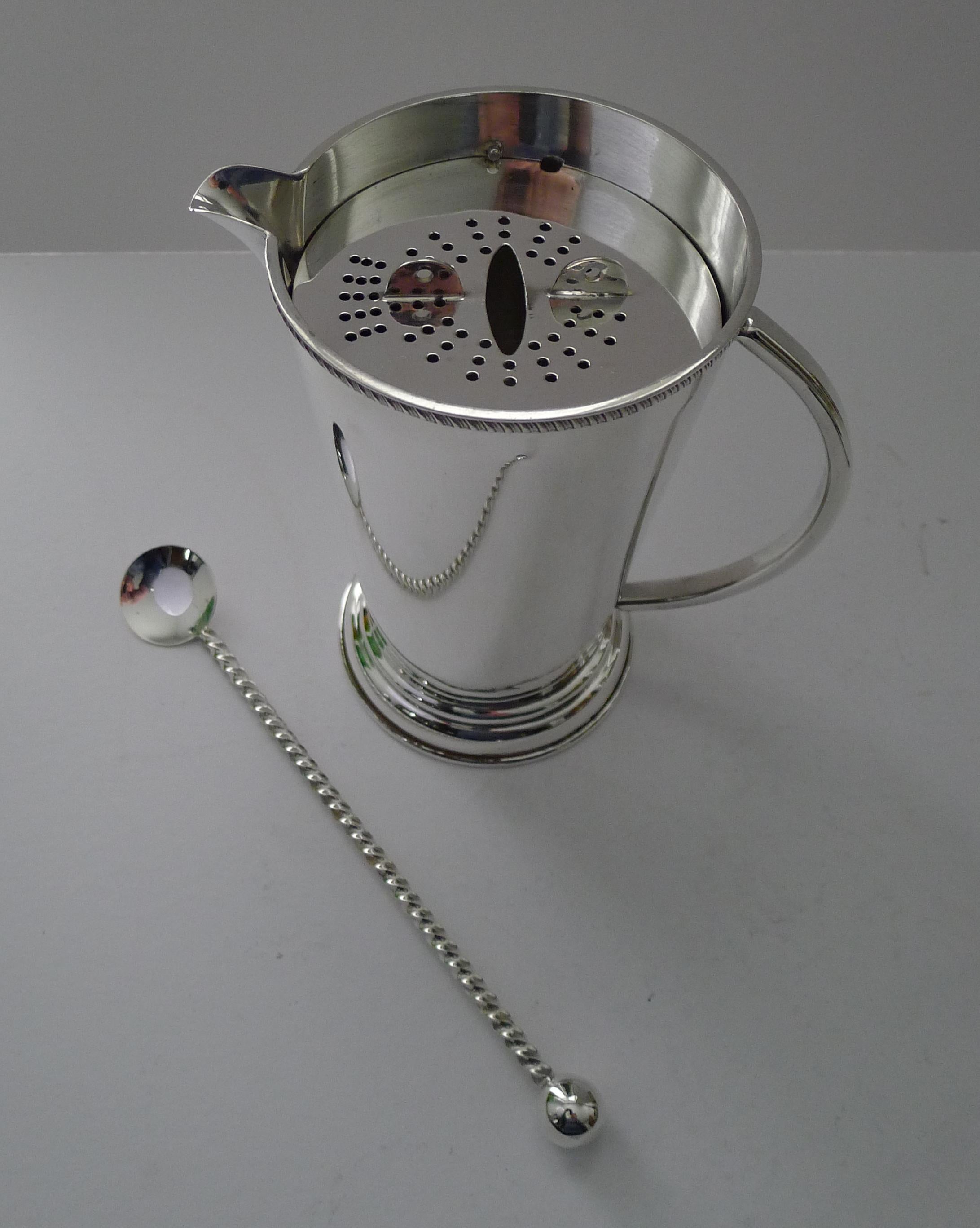Art Deco Silver Plated Cocktail / Martini Jug and Spoon c.1940 In Good Condition In Bath, GB