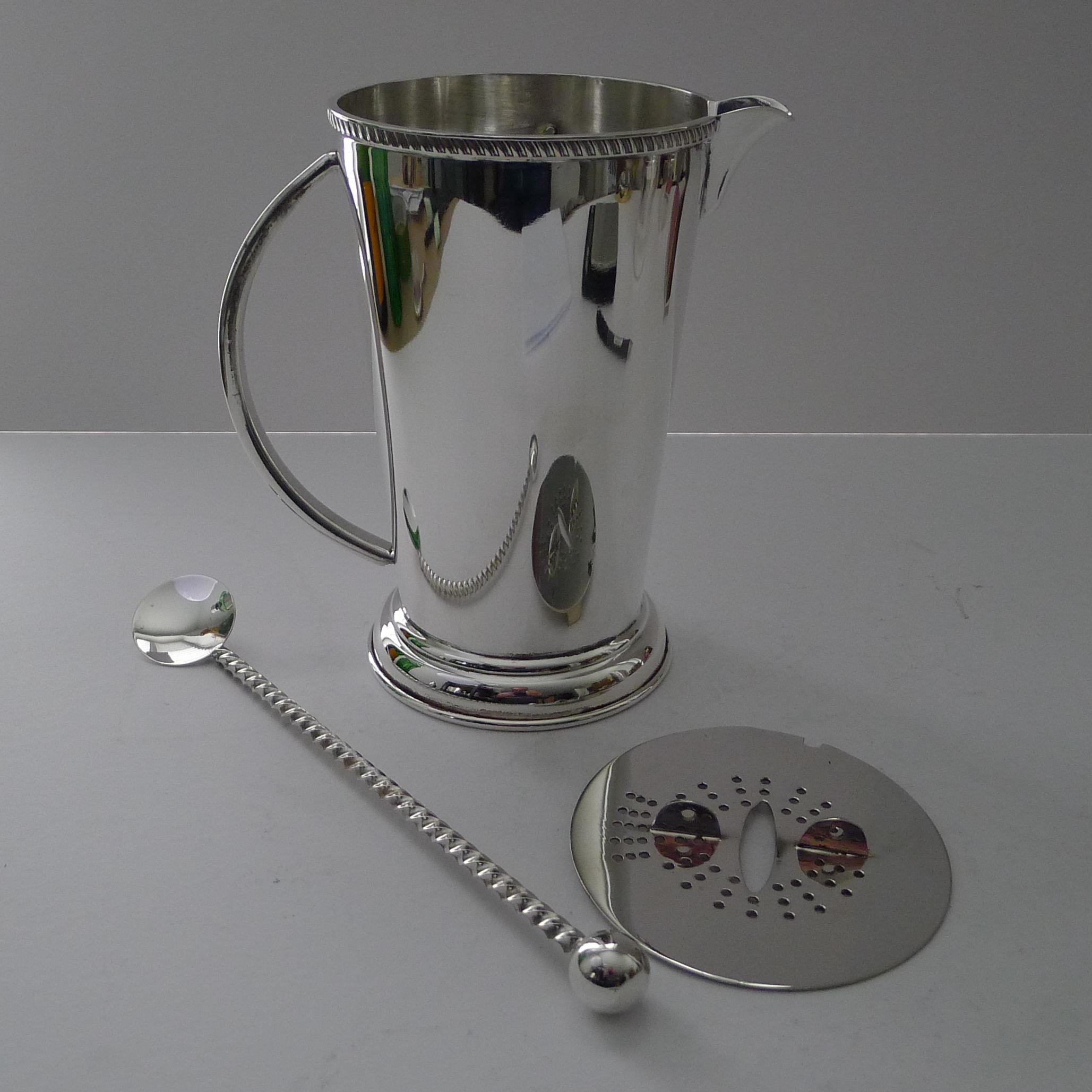 Art Deco Silver Plated Cocktail / Martini Jug and Spoon c.1940 2