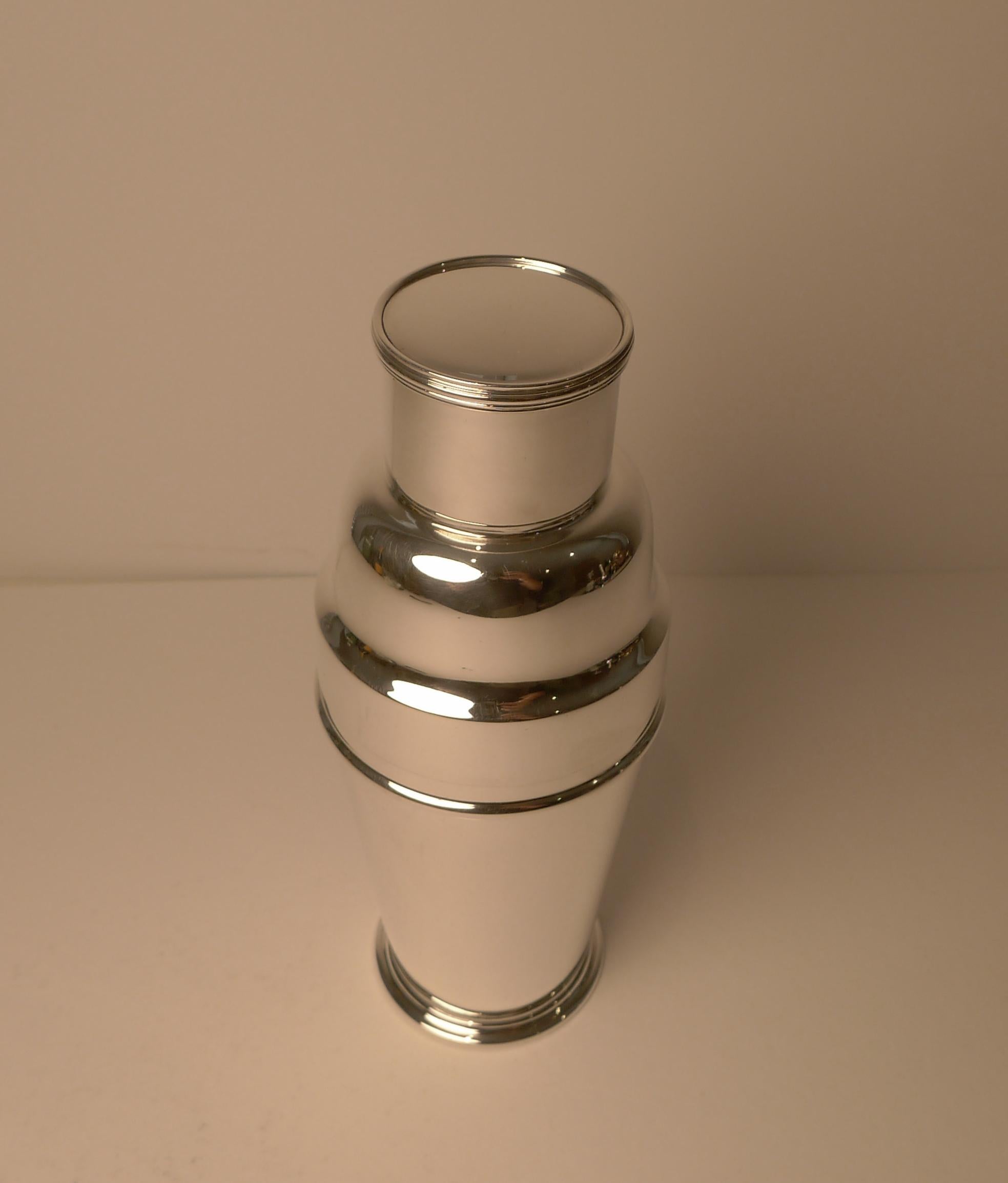 English Art Deco Silver Plated Cocktail Shaker by Elkington, 1934