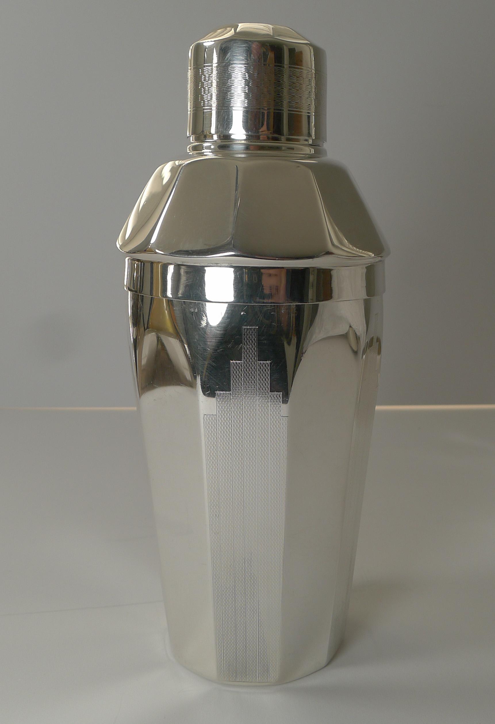 European English Art Deco Silver Plated Cocktail Shaker / Set by Elkington & Co.