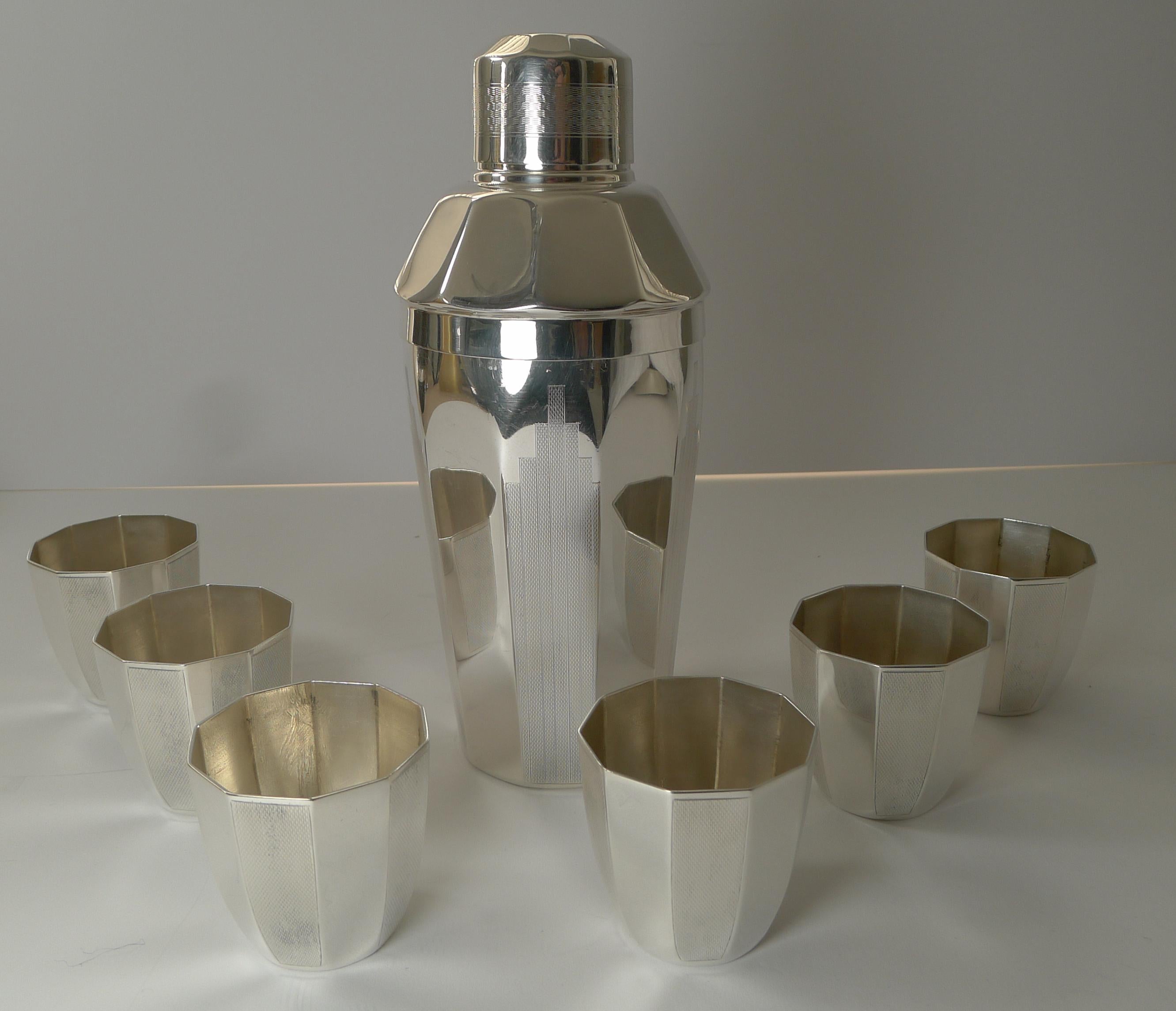 Mid-20th Century English Art Deco Silver Plated Cocktail Shaker / Set by Elkington & Co.