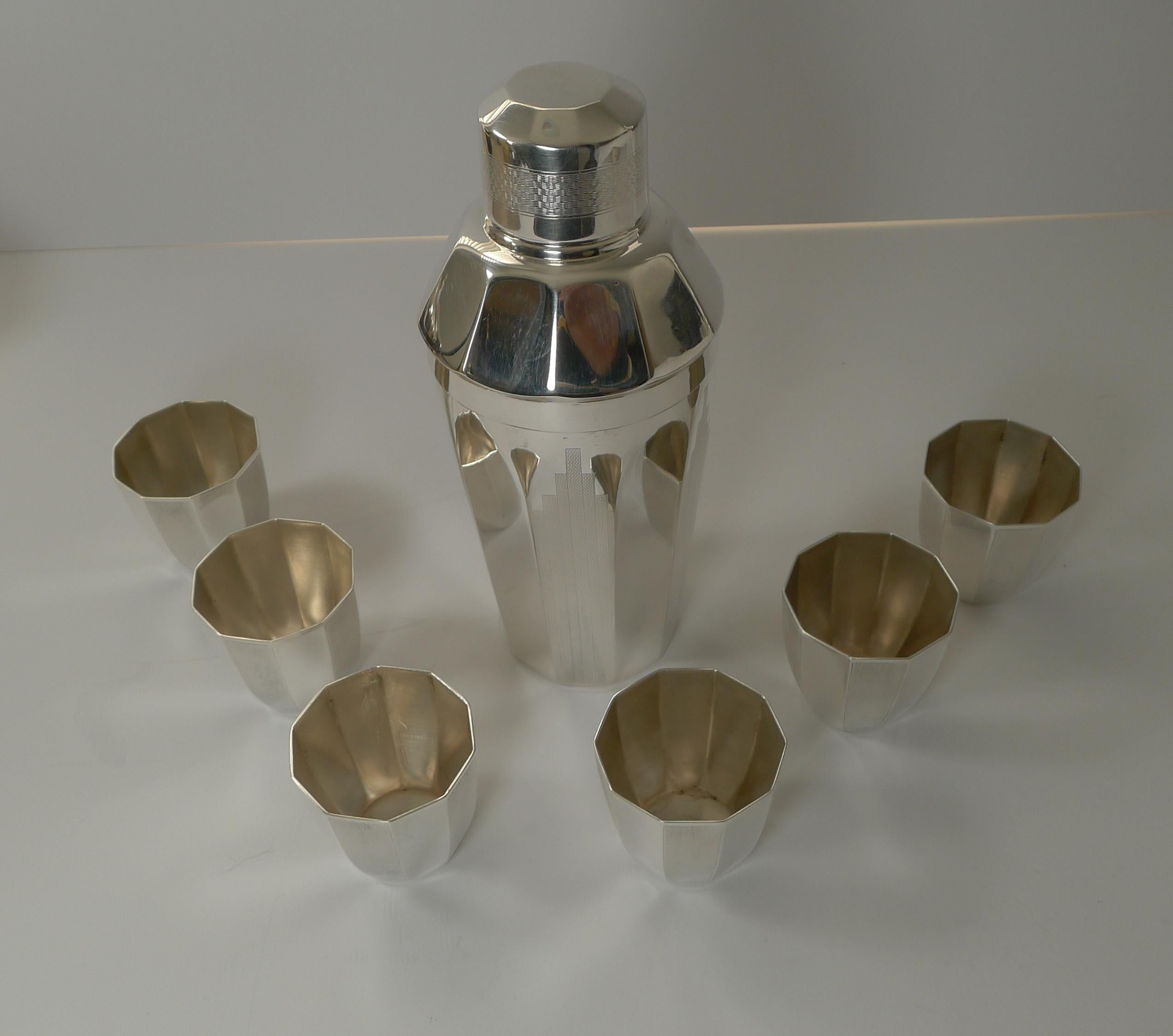 English Art Deco Silver Plated Cocktail Shaker / Set by Elkington & Co. 1
