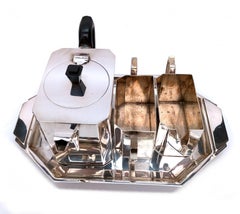 Art Deco Silver Plated Cube T-set With Tray, Sheffield, England, c1930