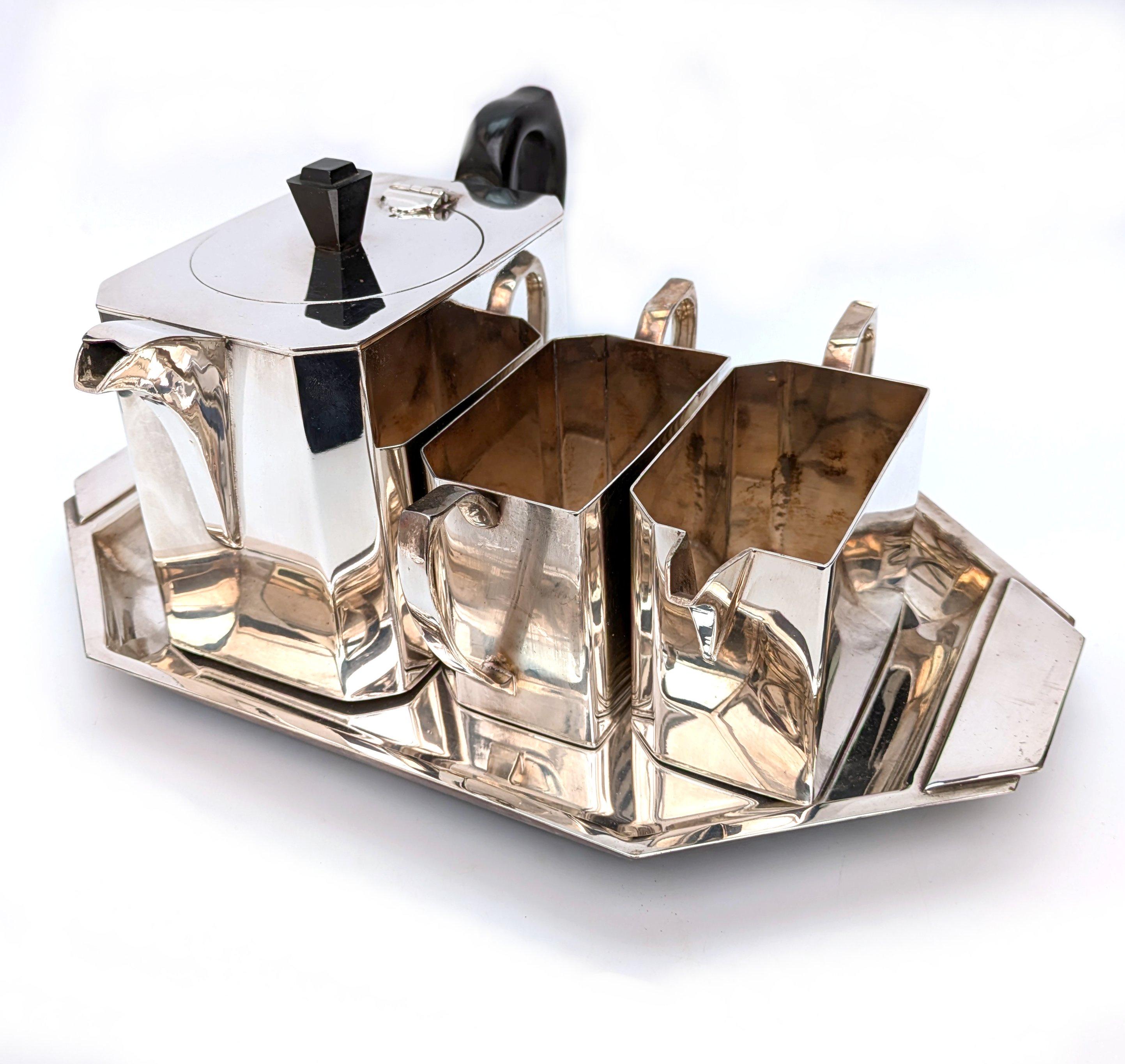 Cubo Art Decó plateado con bandeja, Sheffield, Inglaterra, c1930 siglo XX en venta