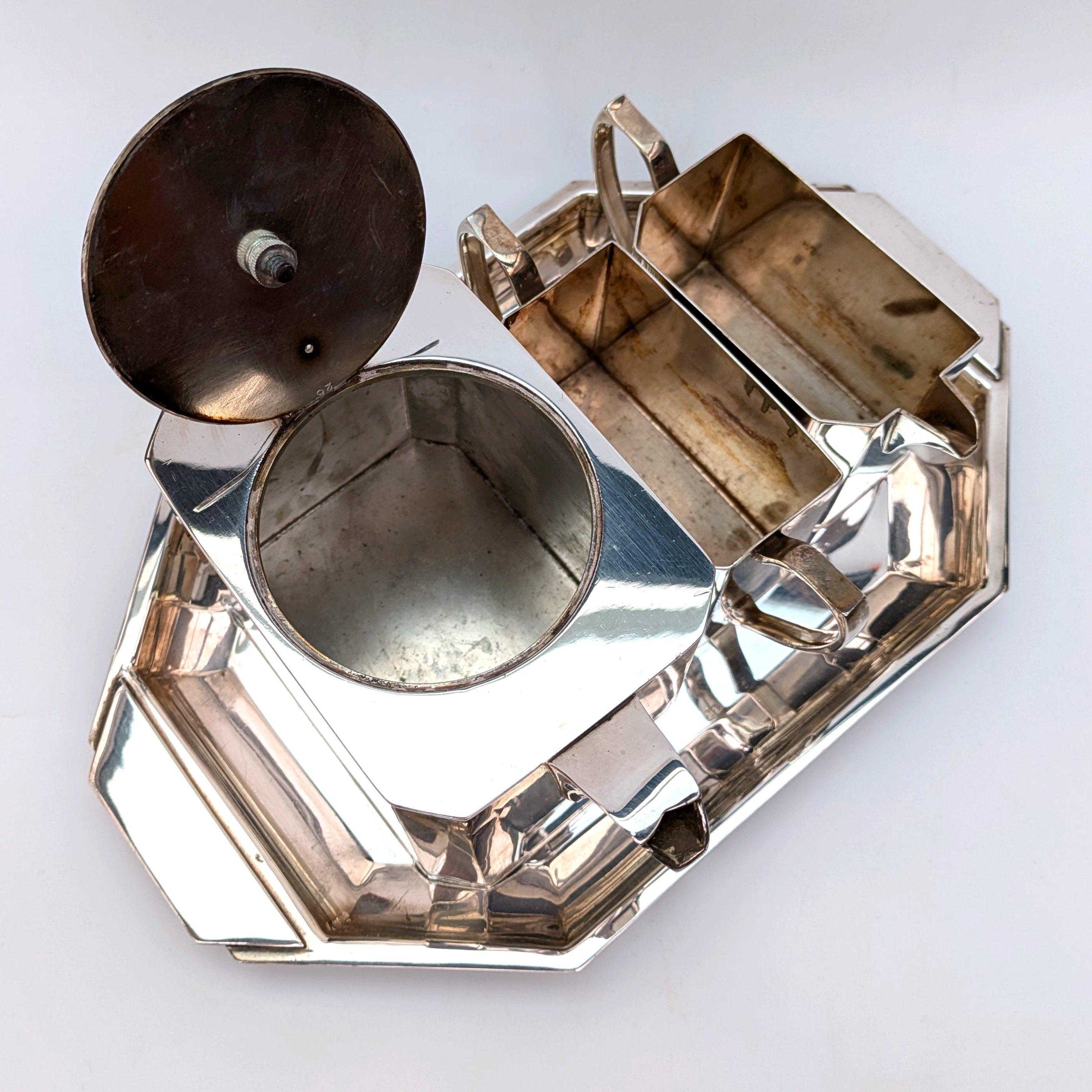 Cubo Art Decó plateado con bandeja, Sheffield, Inglaterra, c1930 EPNS en venta