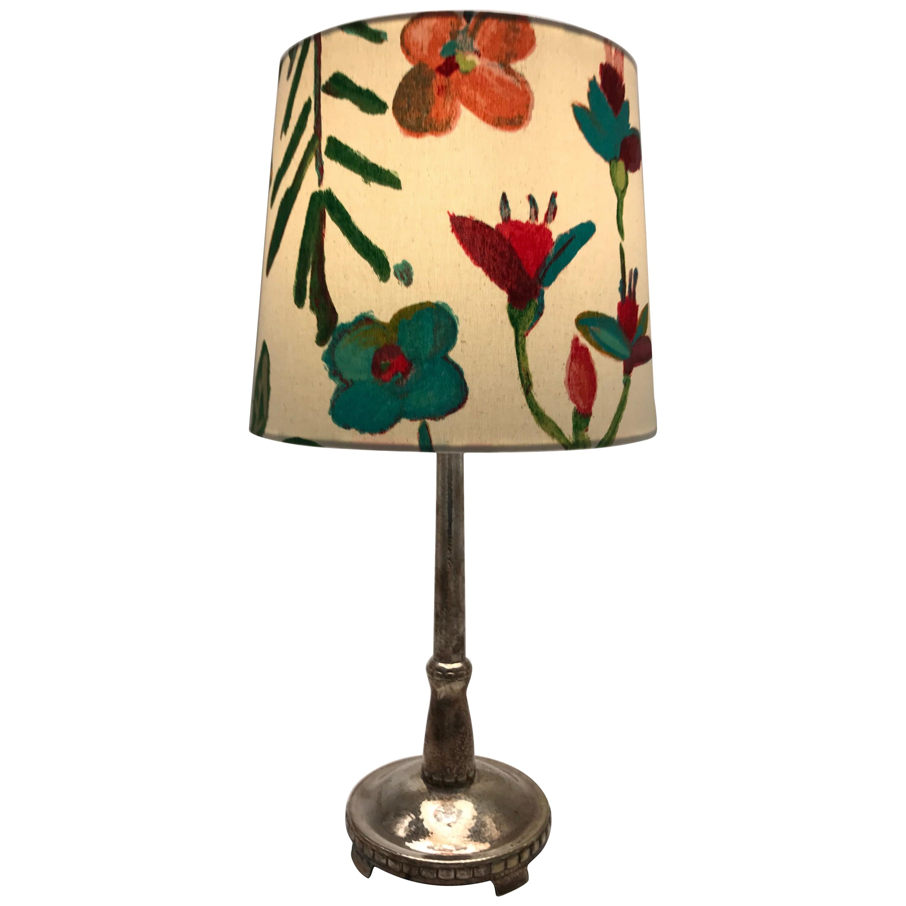 Art Deco Silver Plated Danish Table Lamp with a Limited Edition ArtbyMaj Shade