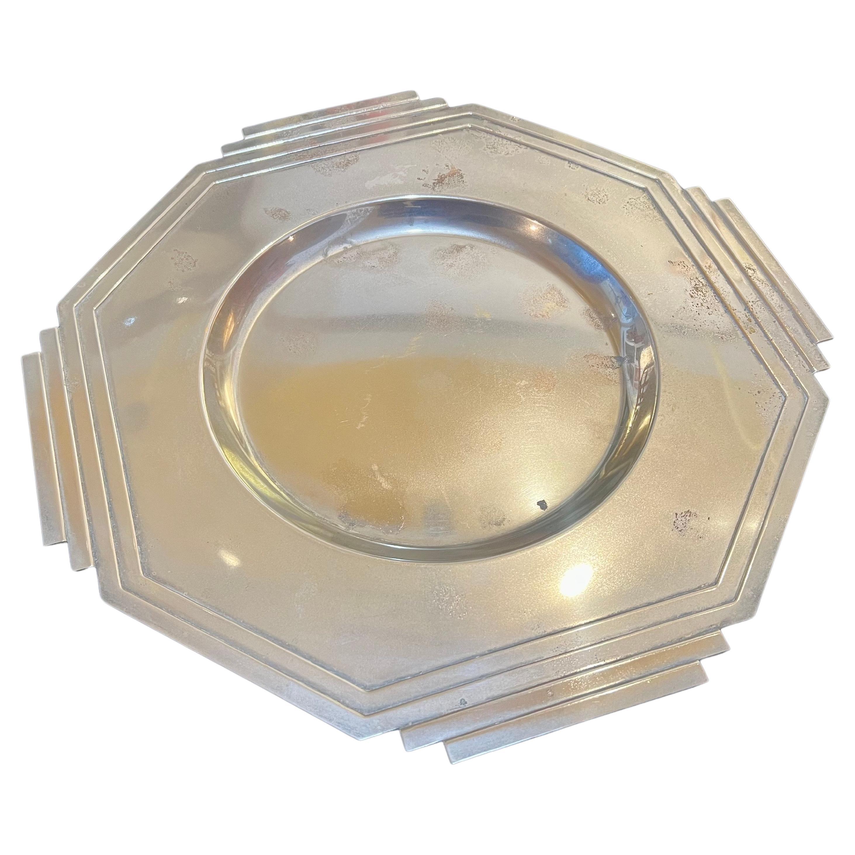 Art Deco Silver Plated Decorative Plate by Larry Laslo For Towle In Fair Condition In San Diego, CA