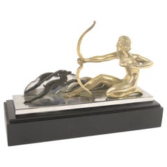 Figura de Diana la Cazadora chapada en plata Art Déco circa años 30