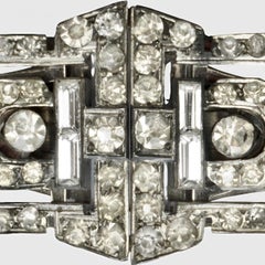 Art Deco Silver Plated Duette Brooch with Rhinestones circa 1930s