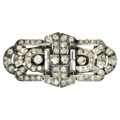 Art Deco Silver Plated Duette Brooch with Rhinestones circa 1930s
