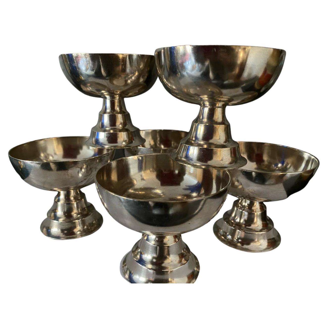 Art Deco Silver-Plated Ice Cream Bowls '6 Items' For Sale