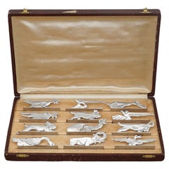 Vintage Art Deco Silver-Plated Knife Rests in Animal Forms