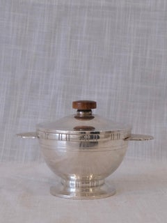 Art Deco Silver-Plated Lidded Sugar Bowl with Wood Finial, circa 1930s