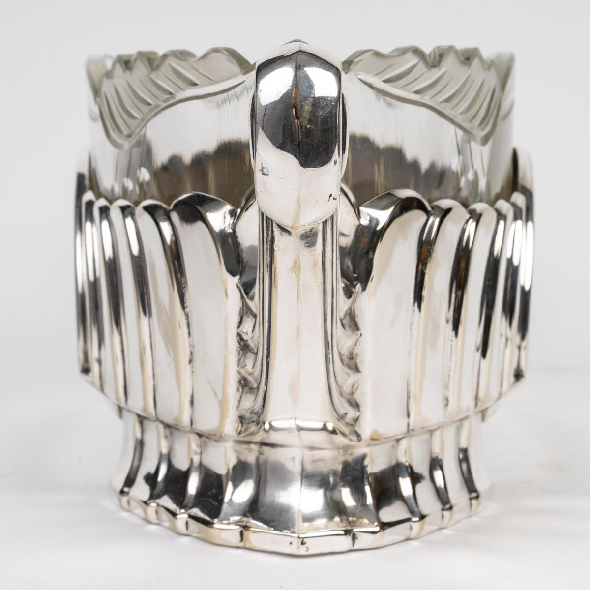 Bol Art déco en métal argenté et cristal, 1930. Bon état - En vente à Saint-Ouen, FR