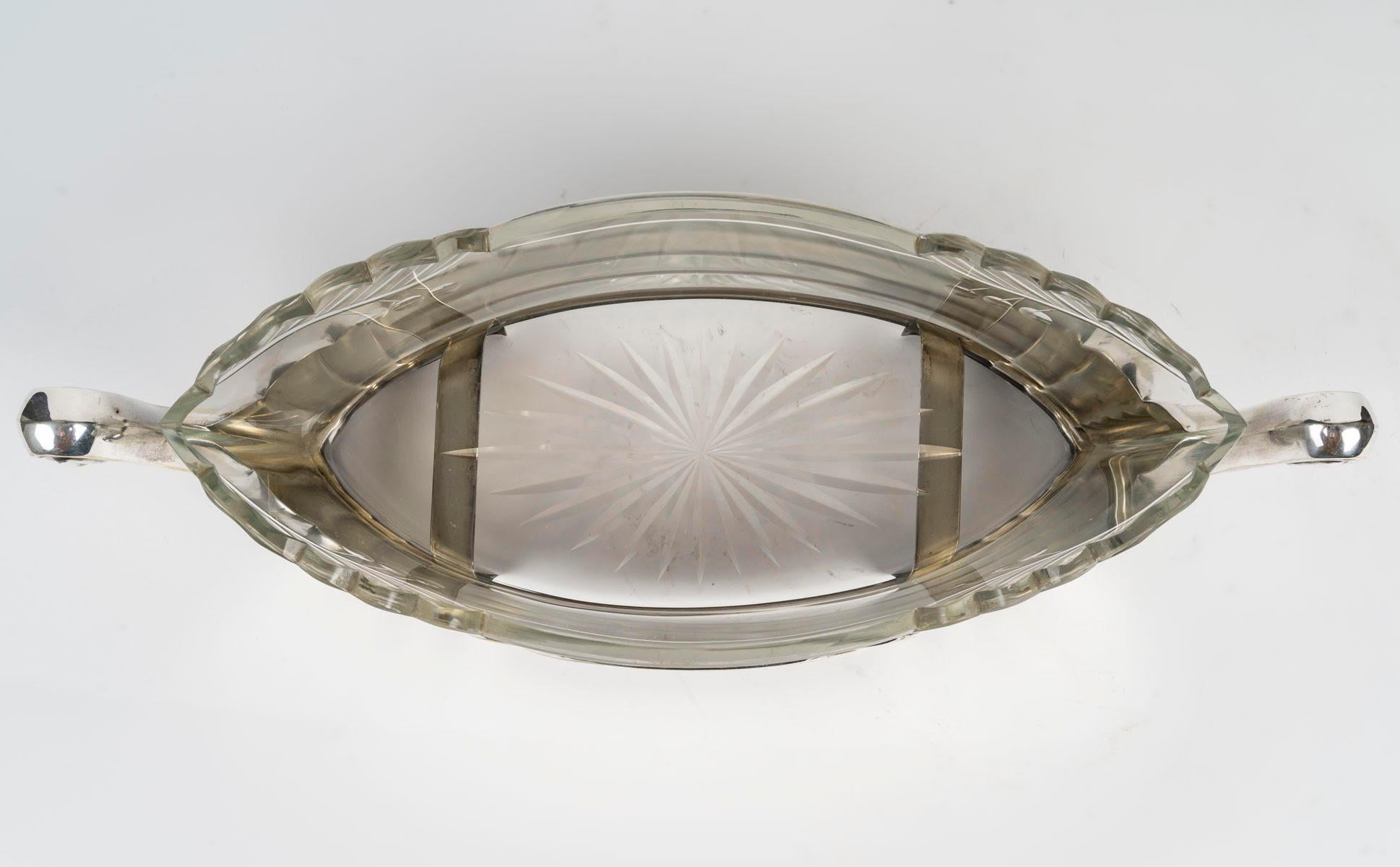 Plaqué argent Bol Art déco en métal argenté et cristal, 1930. en vente