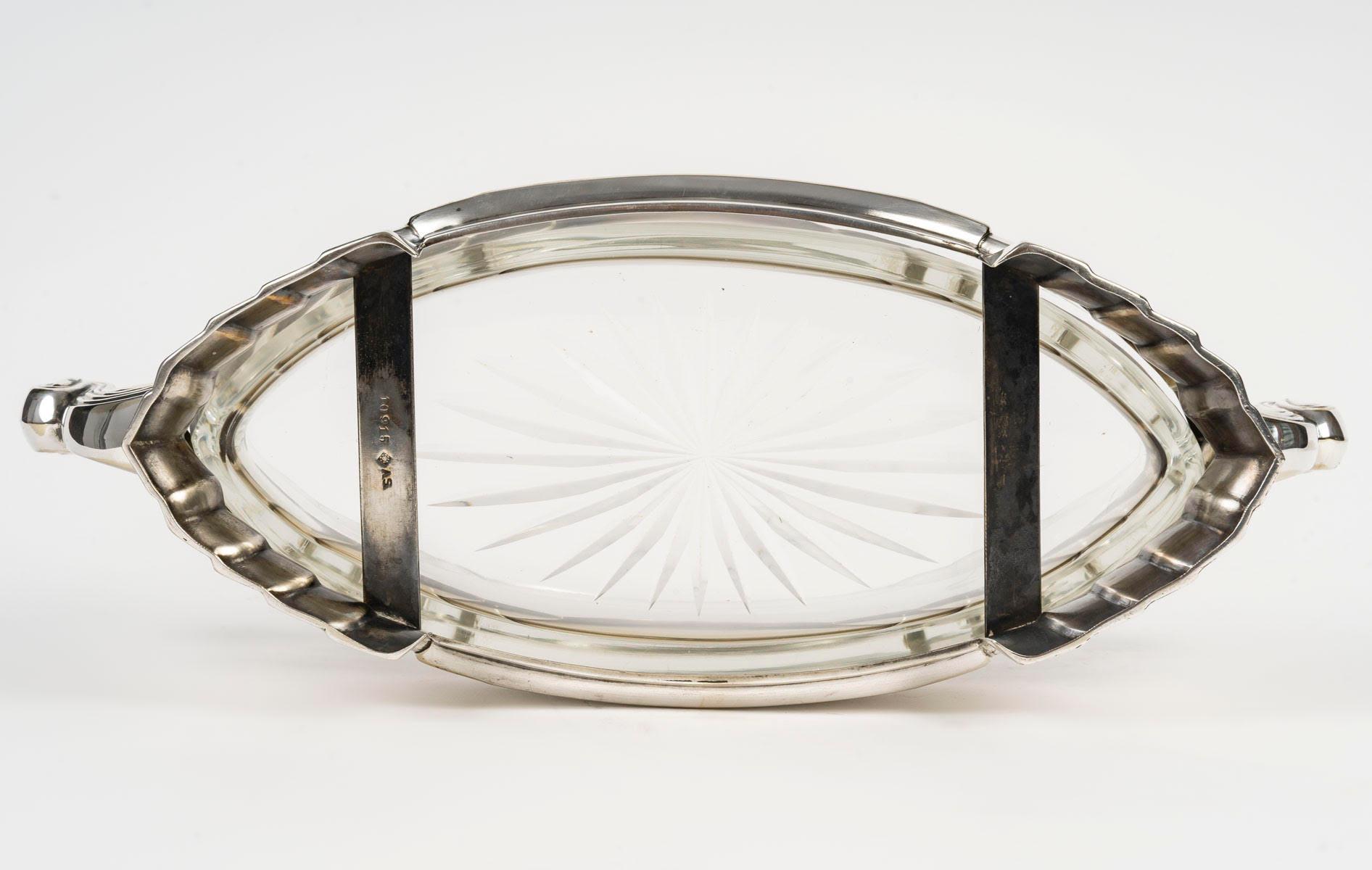 Bol Art déco en métal argenté et cristal, 1930. en vente 1