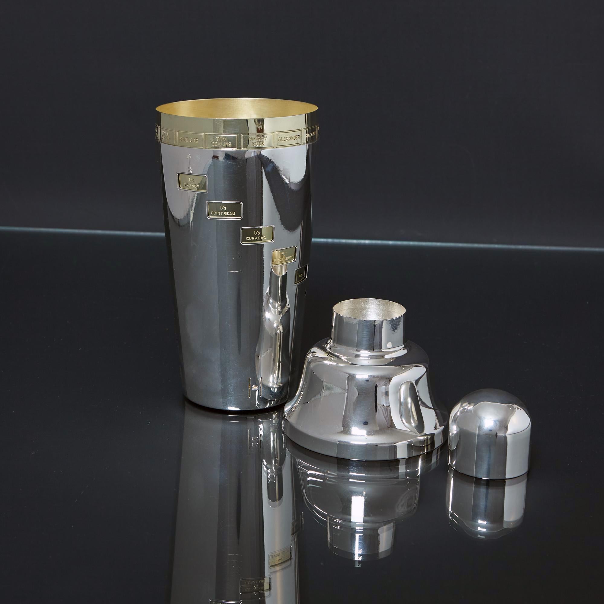 Shaker da cocktail con ricetta in argento Art Déco in vendita 4