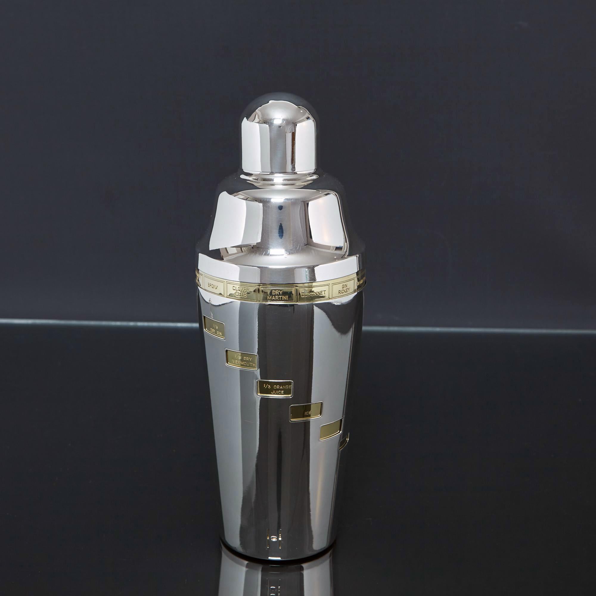 Metà XX secolo Shaker da cocktail con ricetta in argento Art Déco in vendita