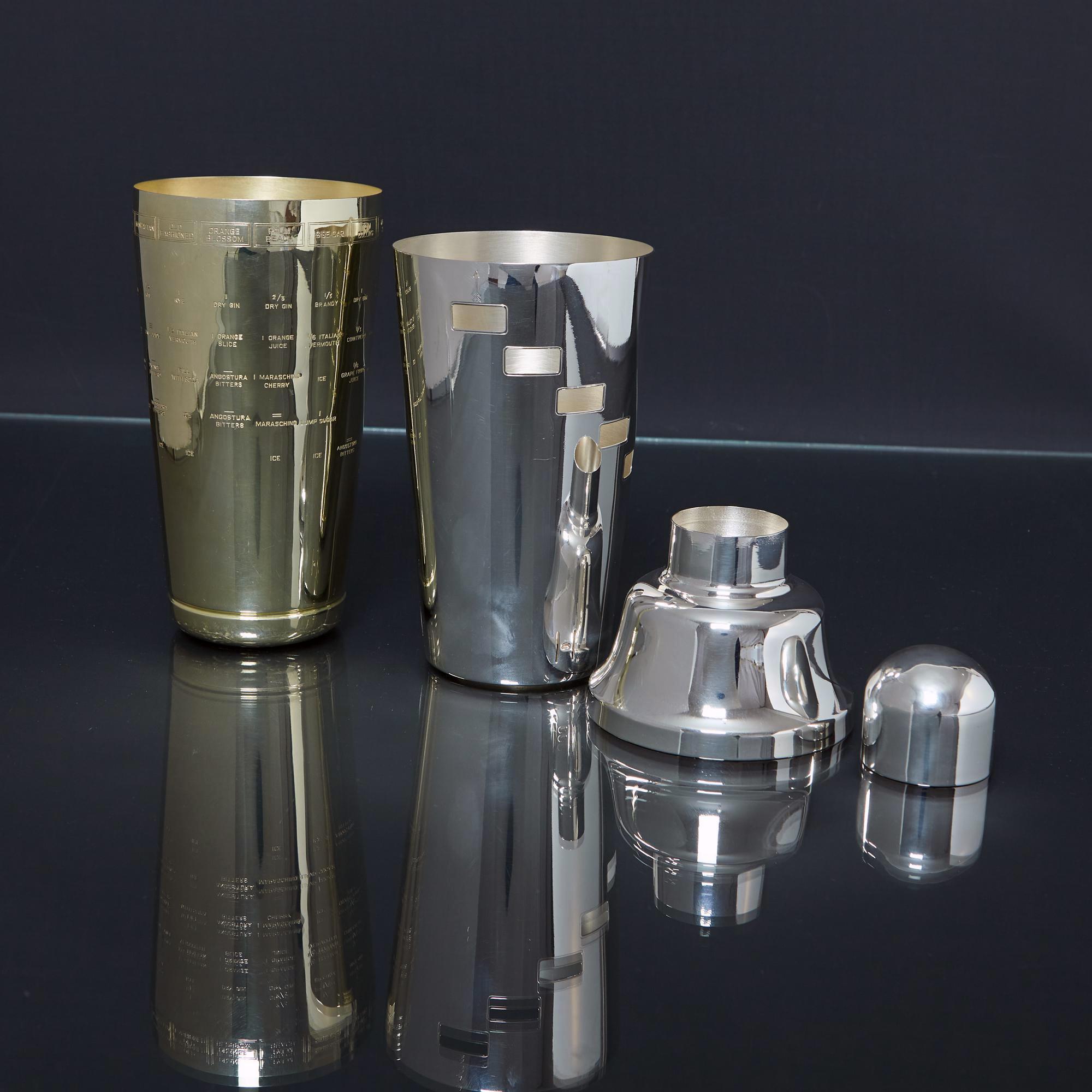 Shaker da cocktail con ricetta in argento Art Déco in vendita 3