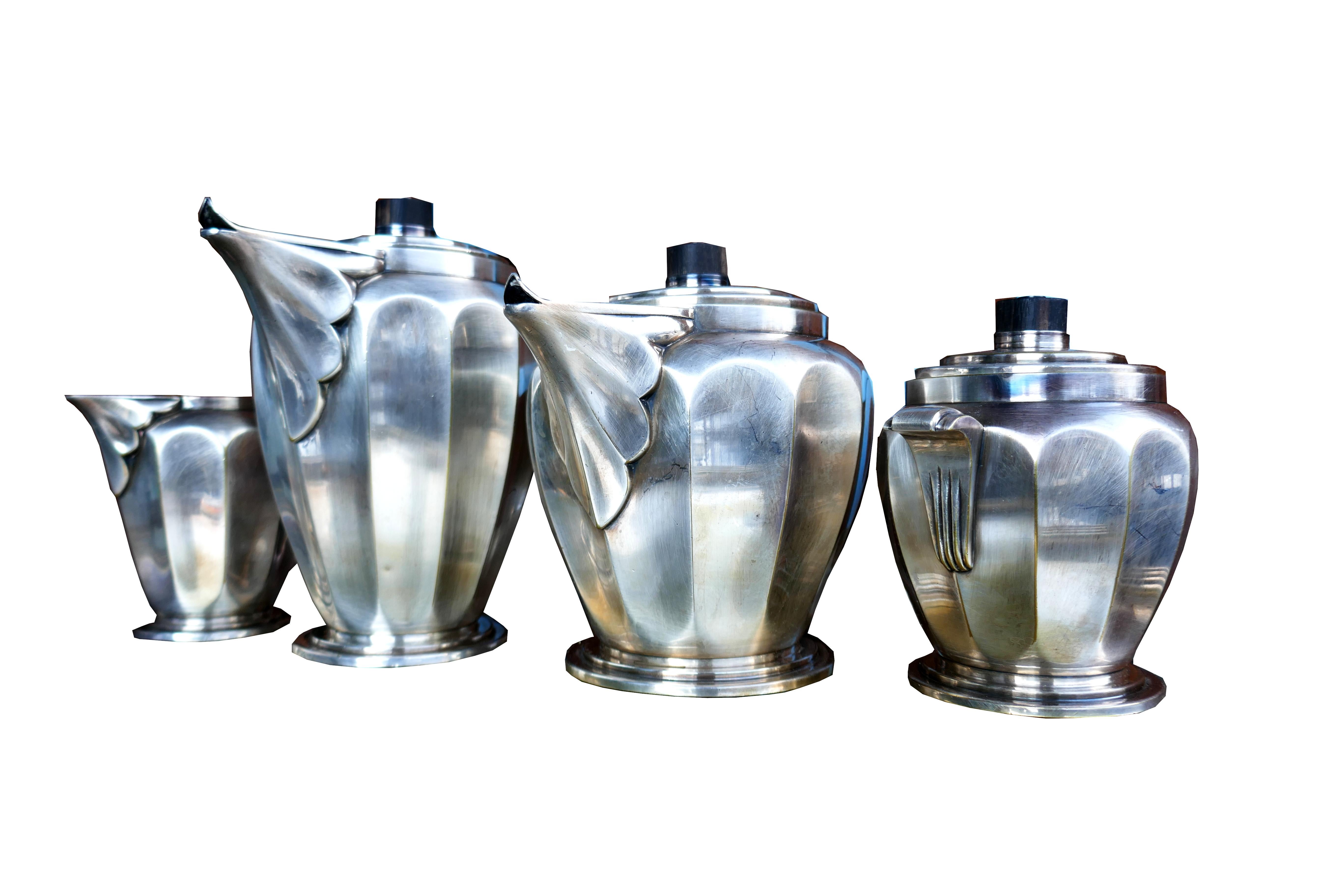Art Deco Silver Plated Roux Marquiand Tea Set Attributed For Sale 3