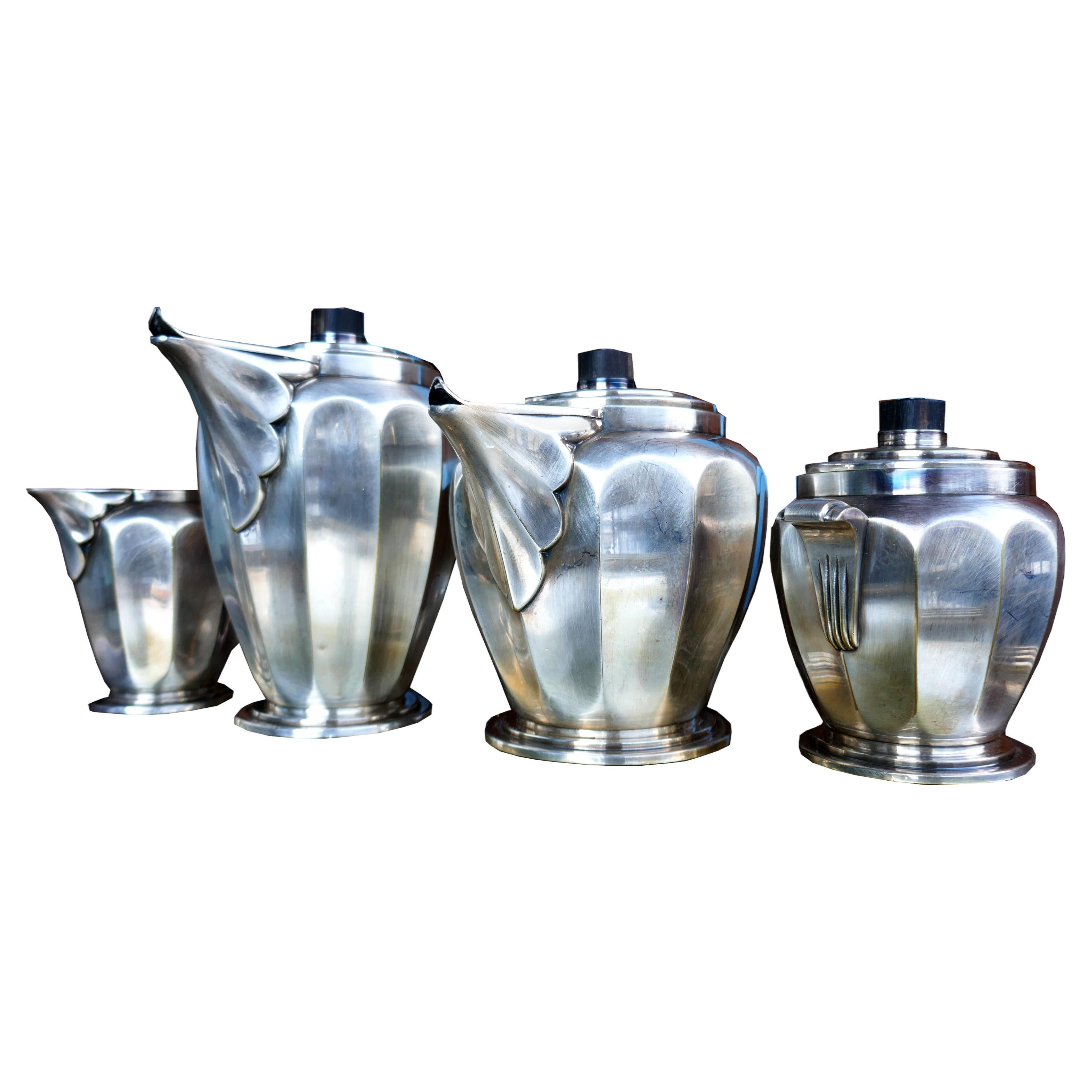 Art Deco Silver Plated Roux Marquiand Tea Set Attributed For Sale