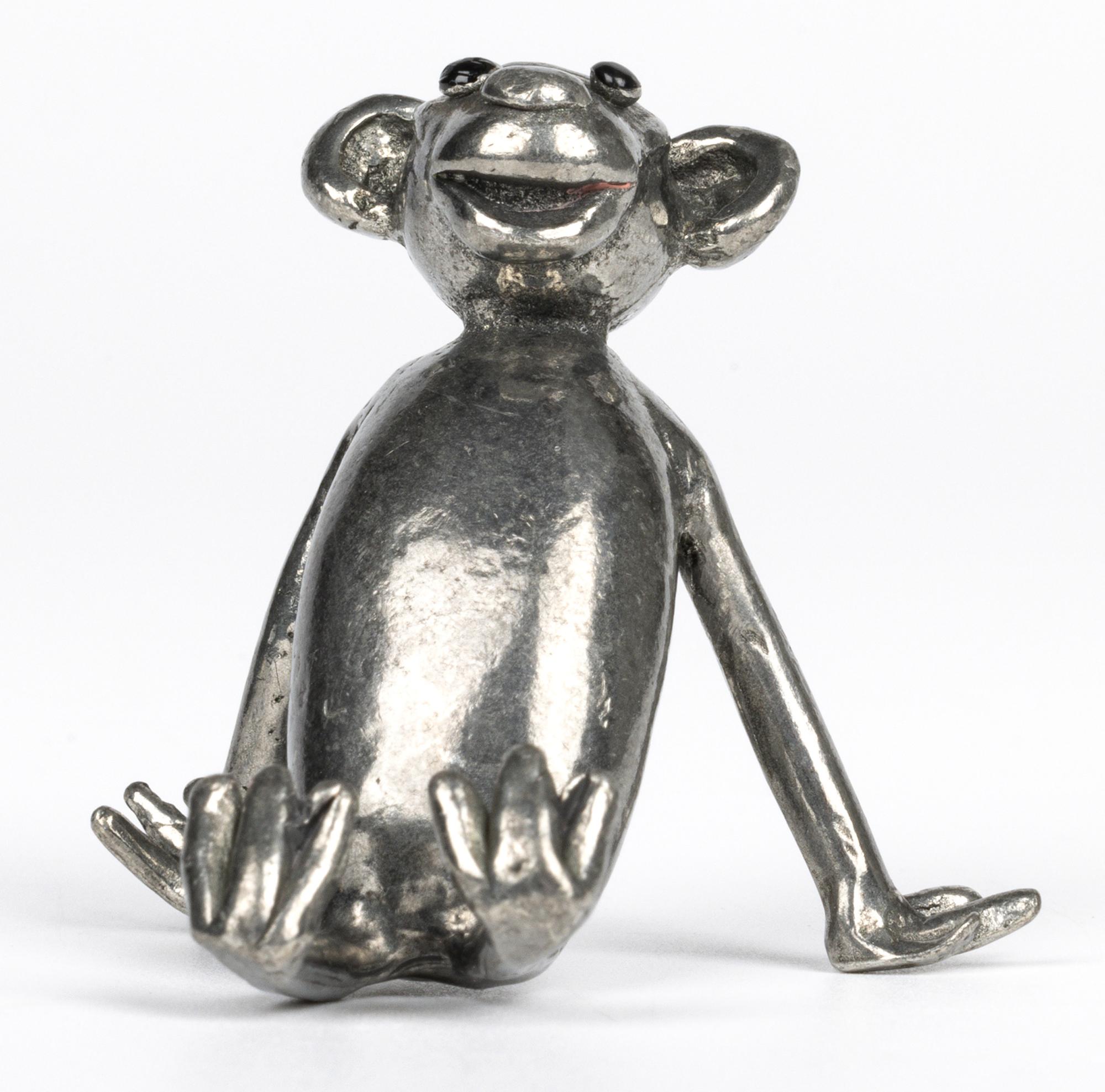 Figura de mono sentado Art Déco bañada en plata Chapado en plata en venta