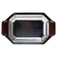 Art Deco Silver-Plated Serving Bowl with Wood Handles