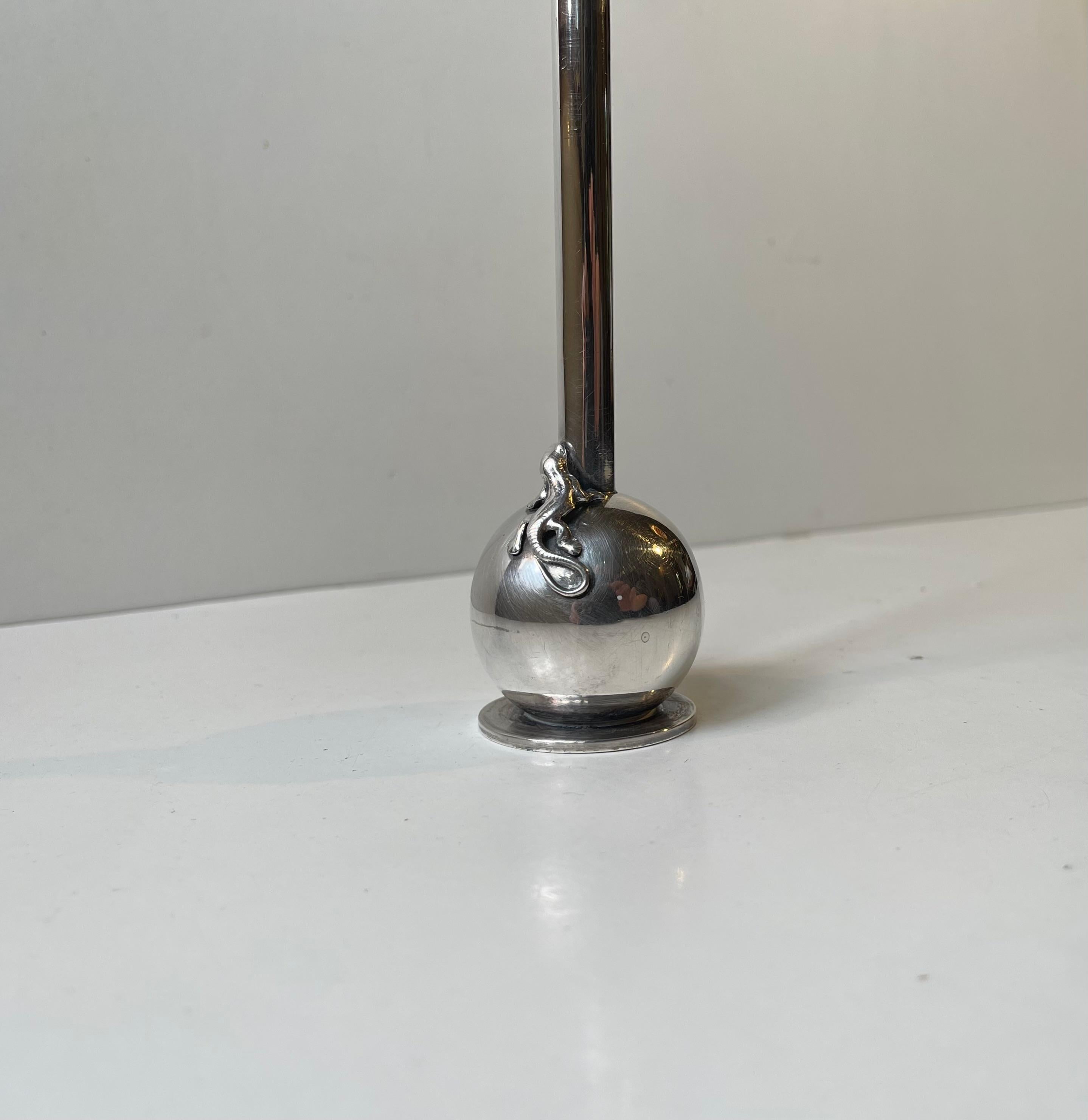 Silvered Art Deco Silver Plated Single Flower Vase w. Lizard by Hugo Grün For Sale