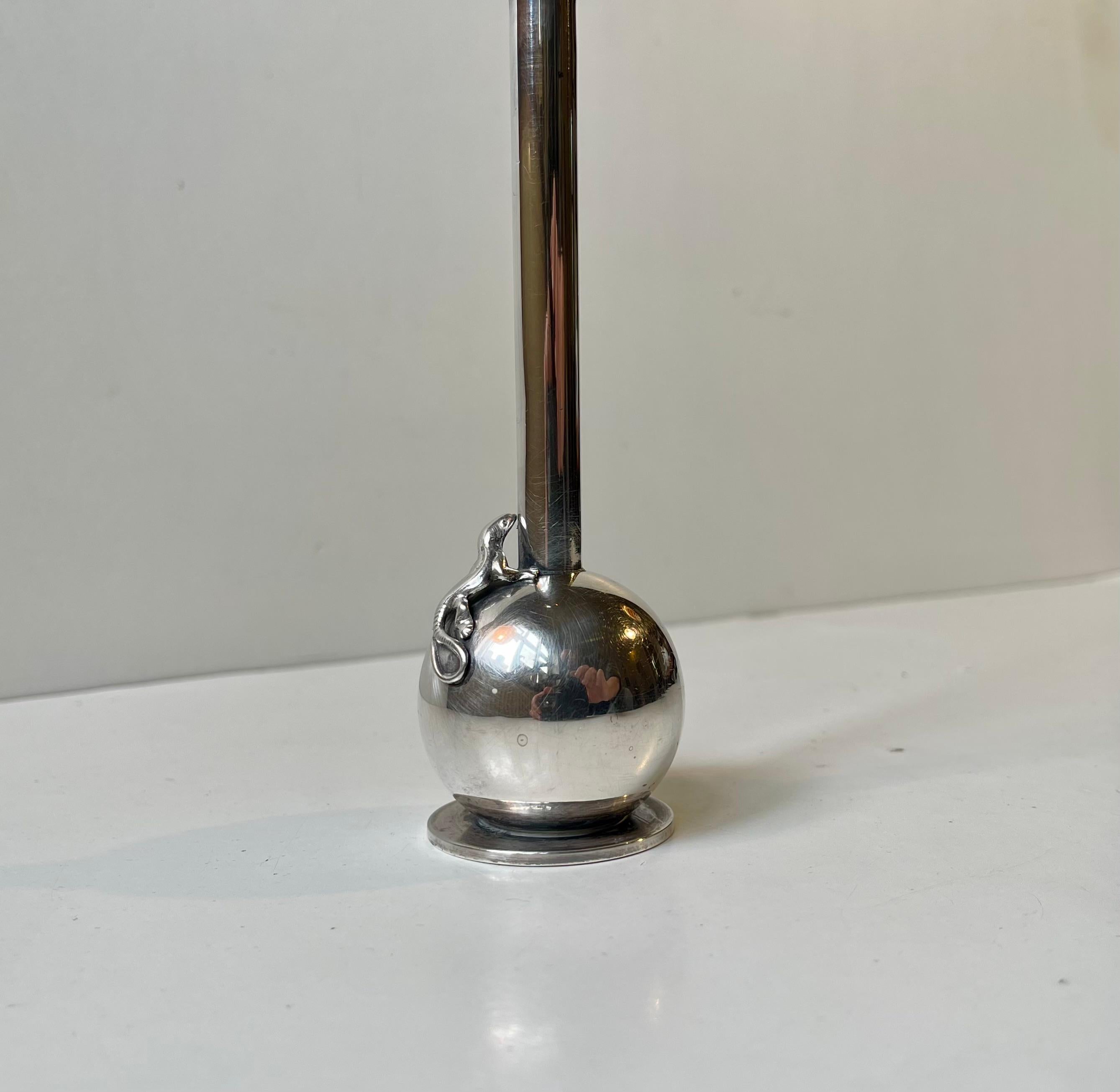 Art Deco Silver Plated Single Flower Vase w. Lizard by Hugo Grün In Good Condition For Sale In Esbjerg, DK