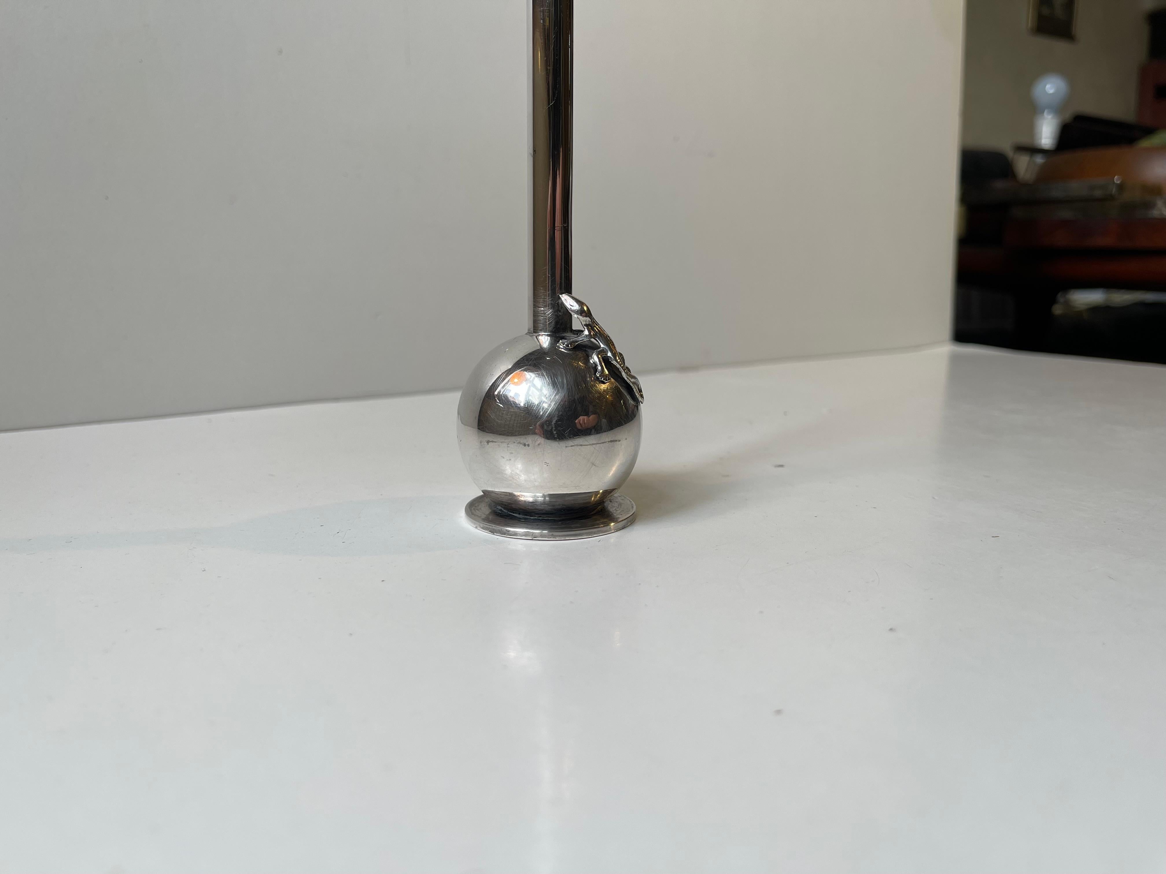 Mid-20th Century Art Deco Silver Plated Single Flower Vase w. Lizard by Hugo Grün For Sale