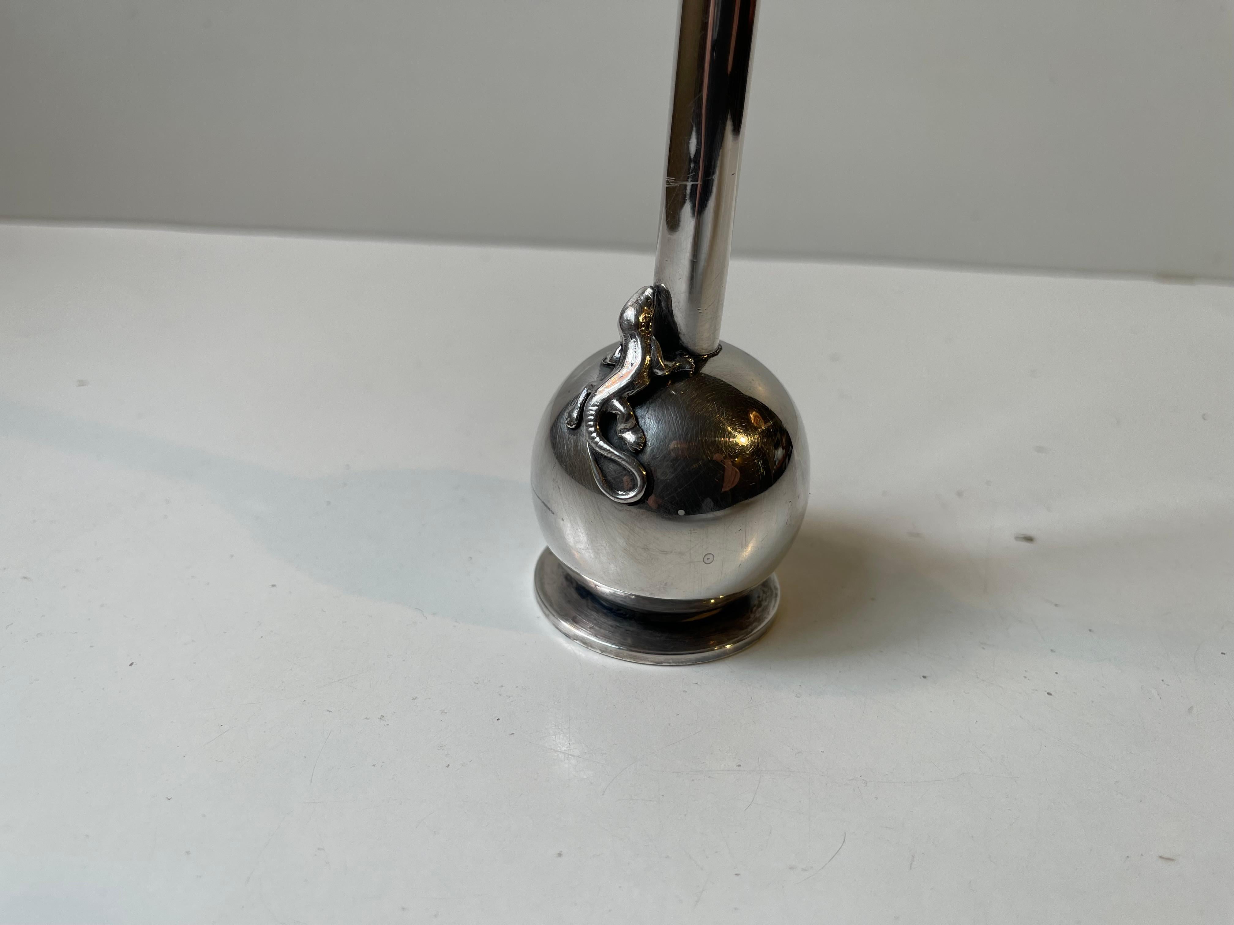 Brass Art Deco Silver Plated Single Flower Vase w. Lizard by Hugo Grün For Sale