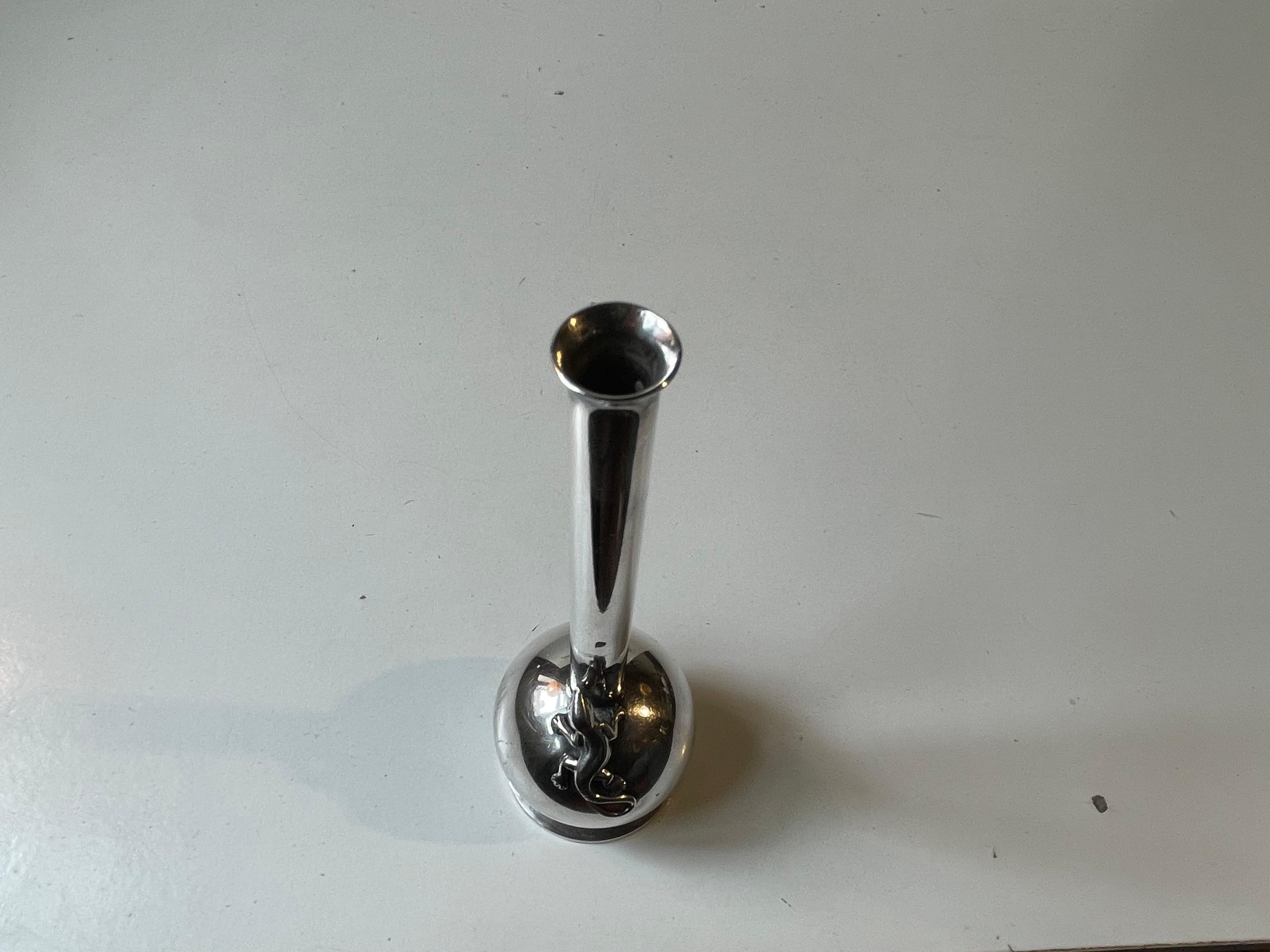 Art Deco Silver Plated Single Flower Vase w. Lizard by Hugo Grün For Sale 2