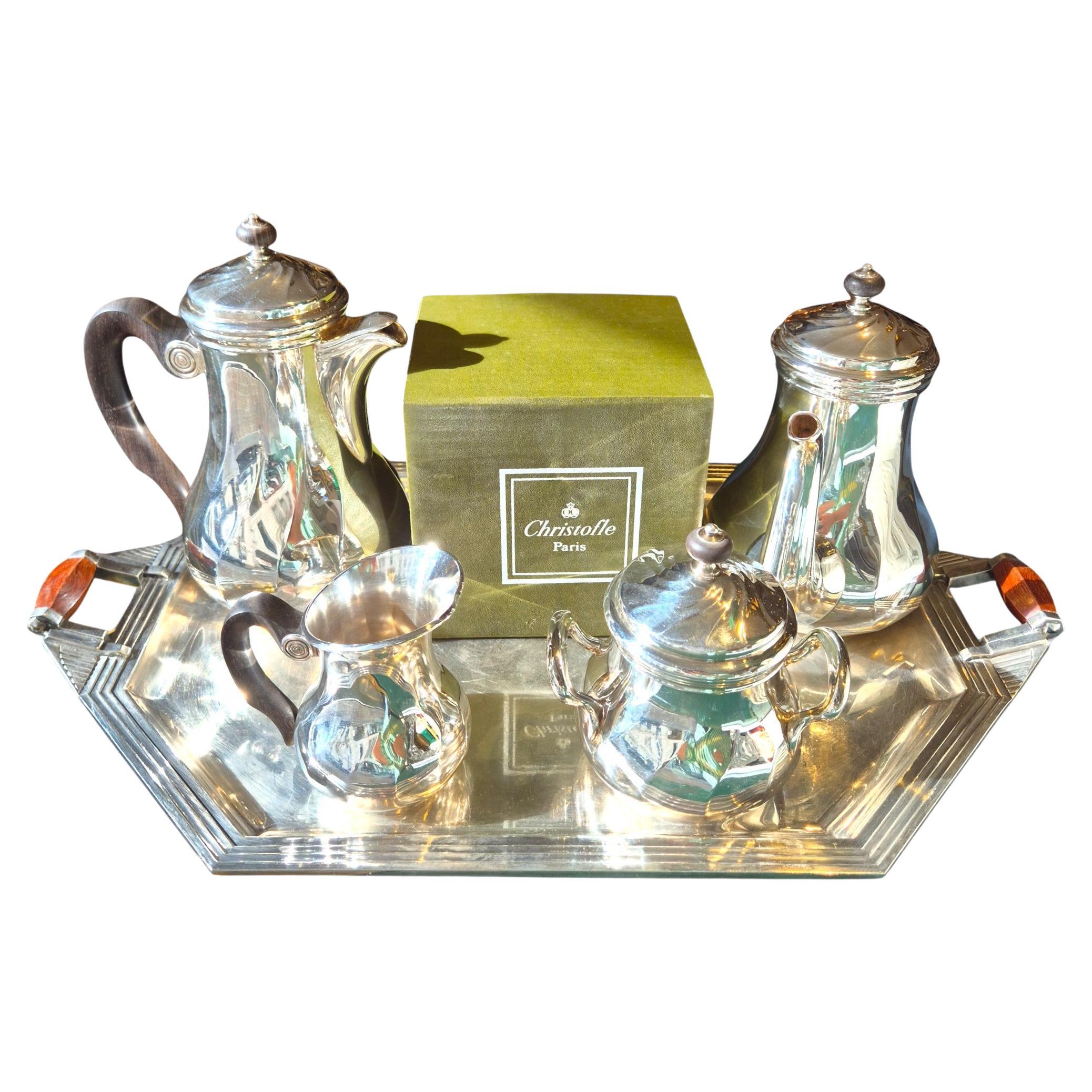 Set da tè e caffè in argento Art Déco di Christofle 1930, Parigi, Francia in vendita