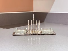 Art Deco Silver Plated Toast Rack, Matching Hammered Tray Crystal Butter Dishes