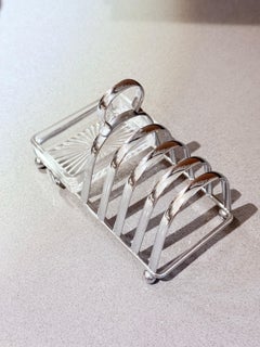 Art Deco Silver-Plated Toast Rack with Matching Tray Crystal Butter Dish Knife