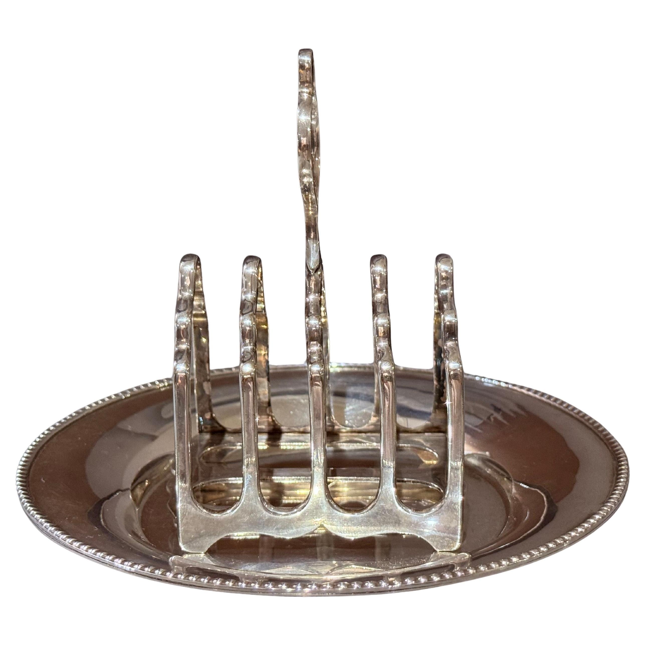 Art Deco Silver-Plated Toast Rack with Matching Tray, Vintage English Breakfast For Sale