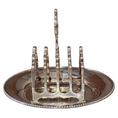 Art Deco Silver-Plated Toast Rack with Matching Tray, Vintage English Breakfast
