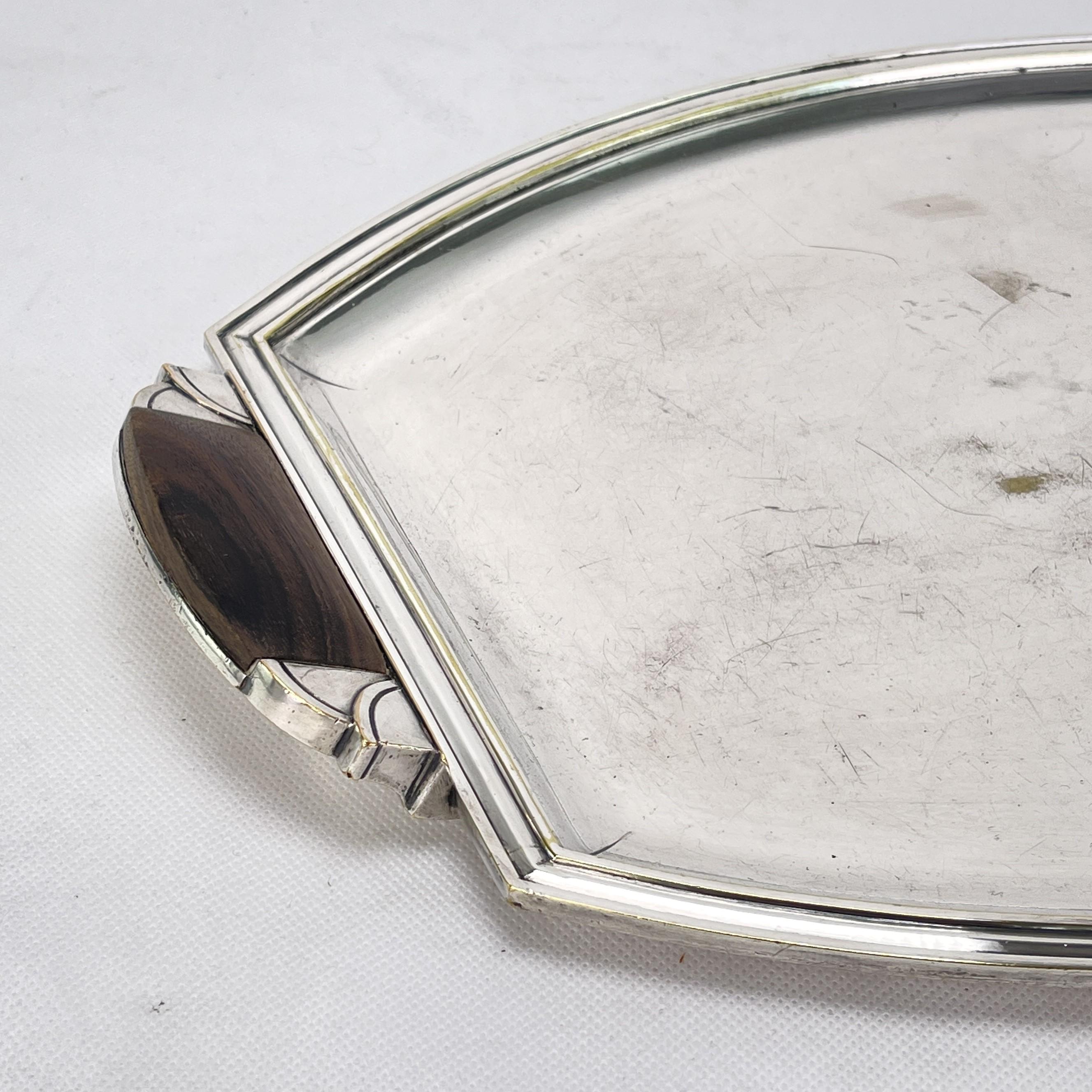 Silvered Art Deco Silver Plated Tray, 1930s For Sale