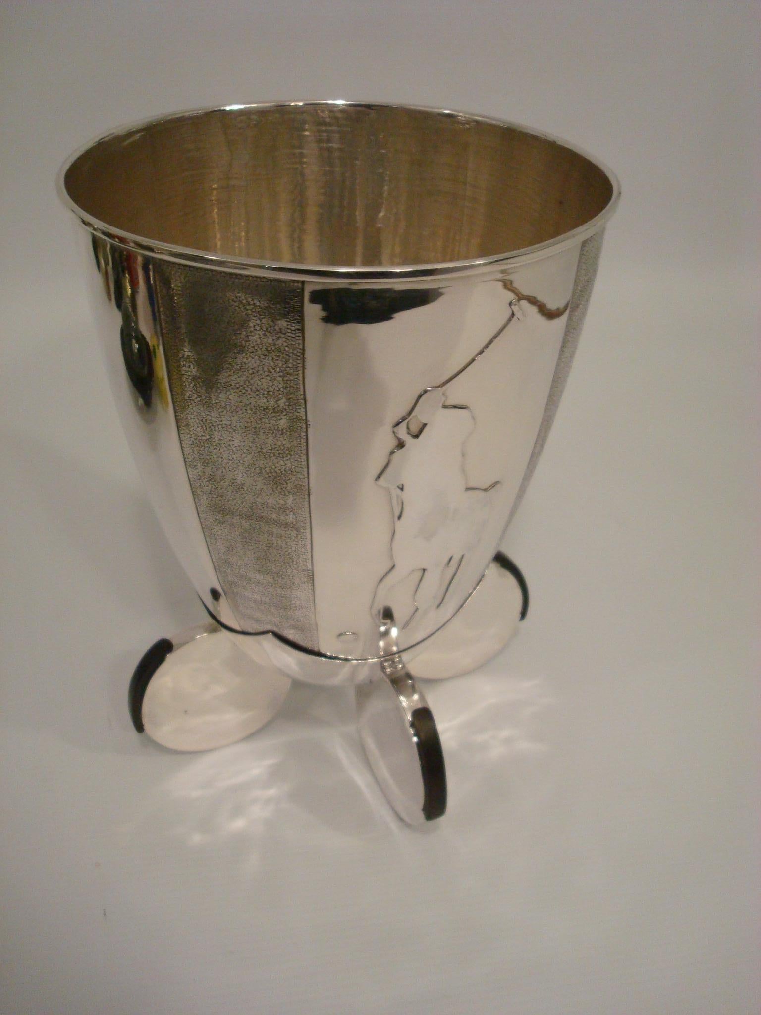 Art Deco Silver Polo Player / Horse Wine or Champagne Cooler  1920´s Trophy  For Sale 3