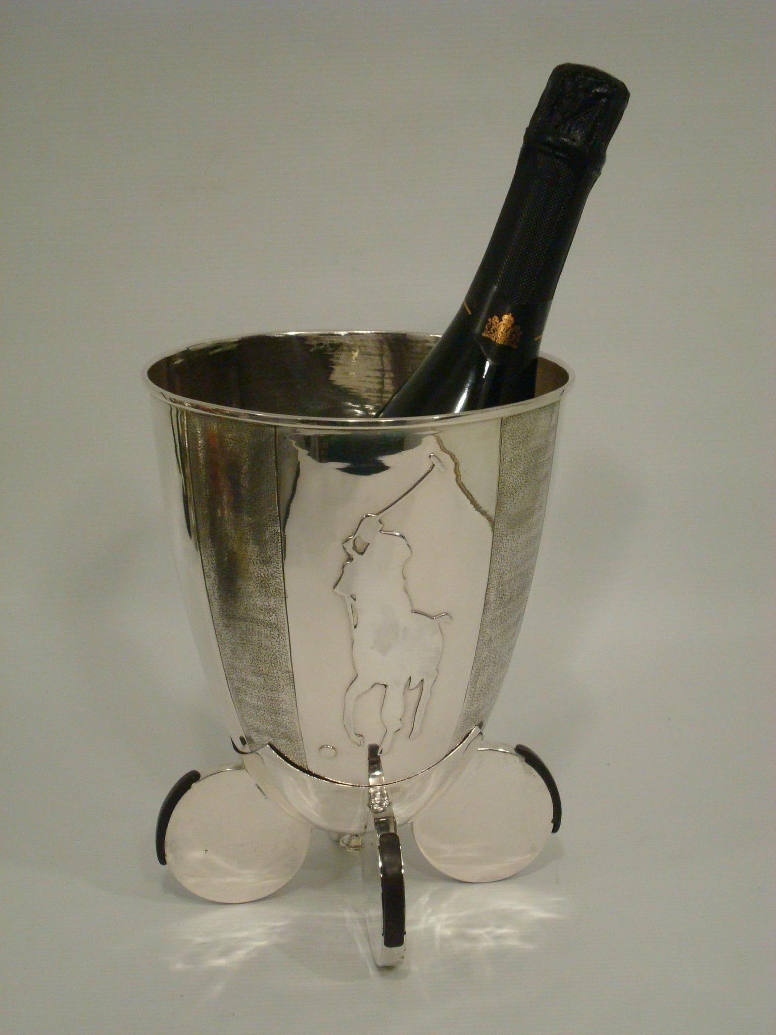 Art Deco Silver and Ebony Polo Player Wine or Champagne Cooler  1920´s.
Perfect to use as a Trophy - Cup. 
Marked 900 Silver.