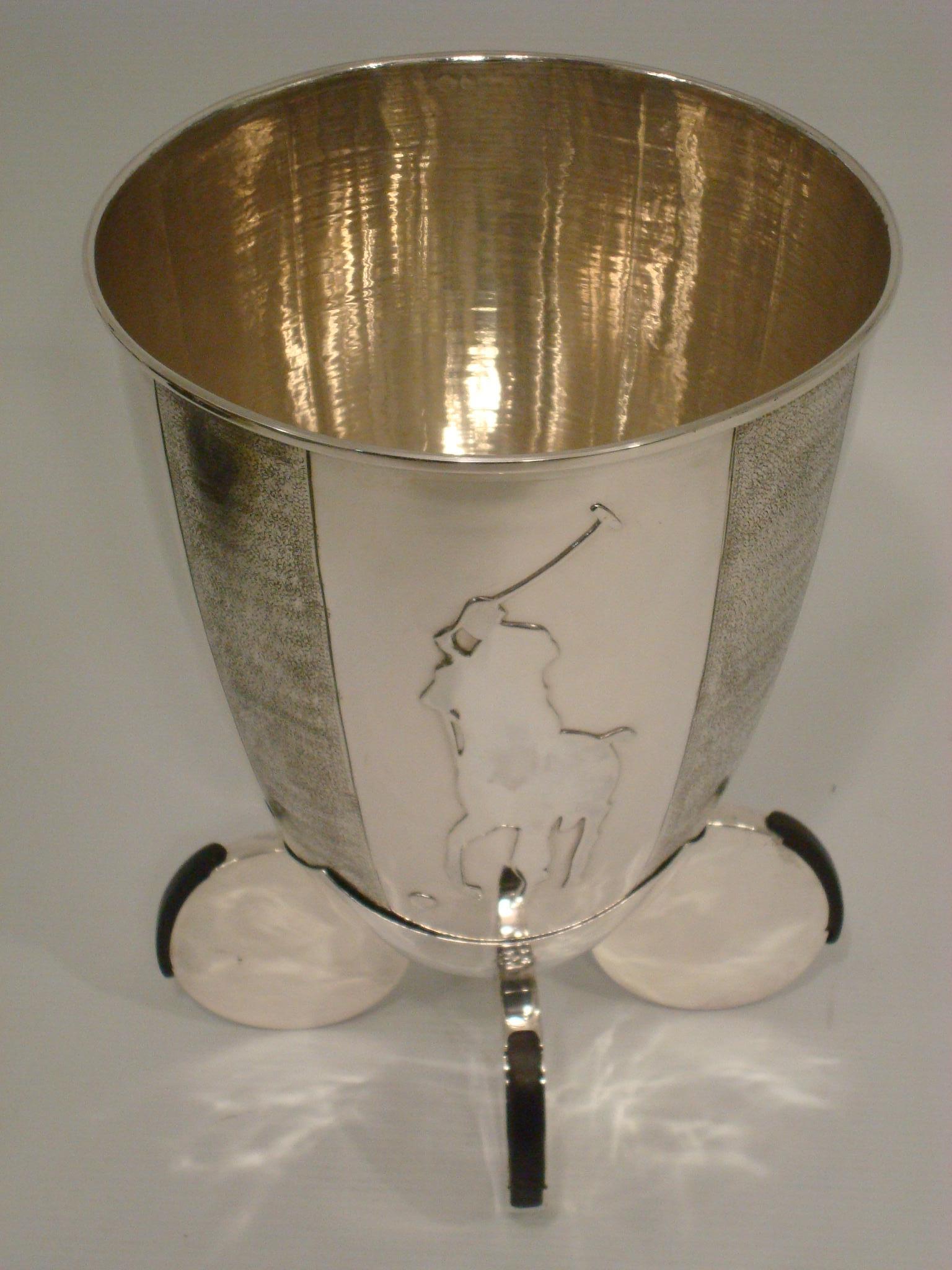 Art Deco Silver Polo Player / Horse Wine or Champagne Cooler  1920´s Trophy  For Sale 1